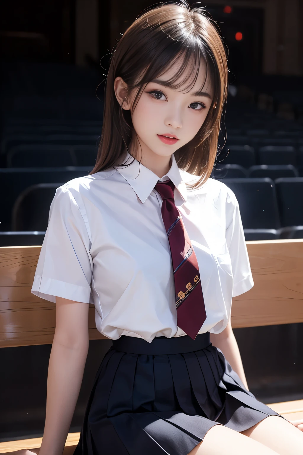 best qualtiy, 超高分辨率, (realisticlying:1.4), 1girll,Pretty woman with slender figure:1.4,18 female high school students are sexy,White skin,二重まぶた,Delicate eyes,white short blouse,pink necktie,Pink pleated skirt,Over the knee black silk,Being in the room,sitting on a white bed,Fascinating expectations,Brunette half front half,Half in the back,Pose on the bed in a short skirt and shirt,JK school uniform,short- sleeved,tiedshirt
