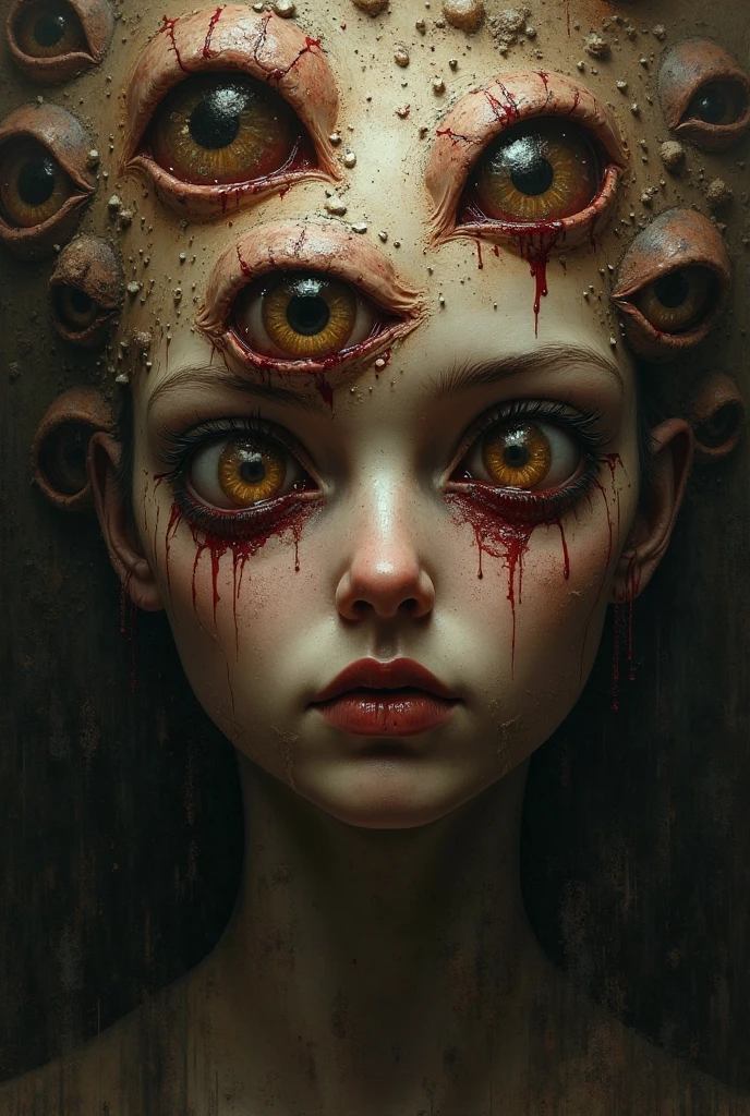 An image in the Expressionist style.
I want there to be many eyes that represent emotions of anxiety, loneliness and sadness,
only eyes, without there being any person