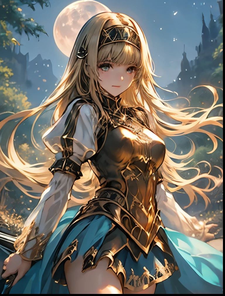 (((SFW、Highest quality、 first class masterpiece 、 Normal body 、8k、 detailed face 、 super precise、 real color 、5refer to、Highest)))、Alisha、『Valkyrie Profile 2』、Golden Hair 、 long hair、 short、Big Breasts、 slender、 slim、 Navel Exposure 、Pink Heart Dirty Print on Navel、Muscle Exposure、Half naked、Nipples See-Through Ultra Thin Transparent Slave Dress、Ultra Thin Transparent Miniskirt for Slaves、 slave iron collar 、Divine Sword、embarrassing、Rarely、moon、Possess、The goddess's guardian spirit behind it、 sacred