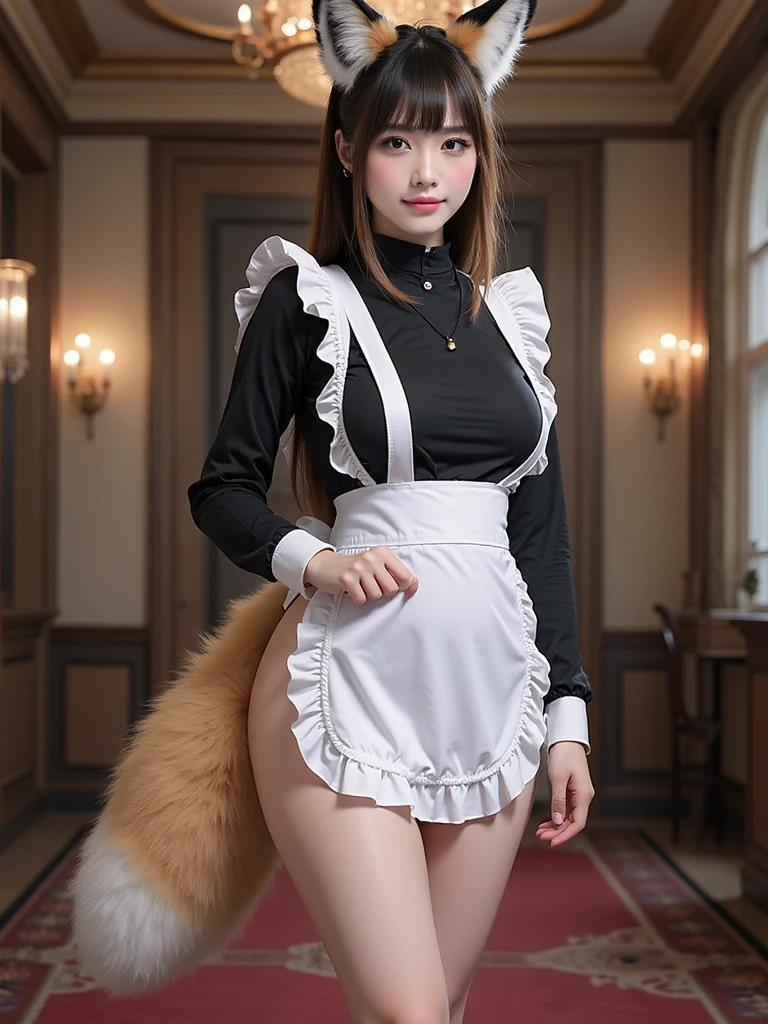 ((highest quality)), ((masterpiece)), (be familiar with), perfect face, a young woman walking in front of the user. A fox tail is sticking under her skirt. She suddenly stops, turns around and looks at her tail with a surprised expression on her face.At Tokyo street.
,(Fox tail in the skirt 1.9), bushy tail, (The mini flared skirt is turned up and the fox tail is visible from inside the skirt.:1.4), (skirt lift back:1.9), Skirt flips up and white panties are visible, (A fox tail is sticking under her skirt:1.9)