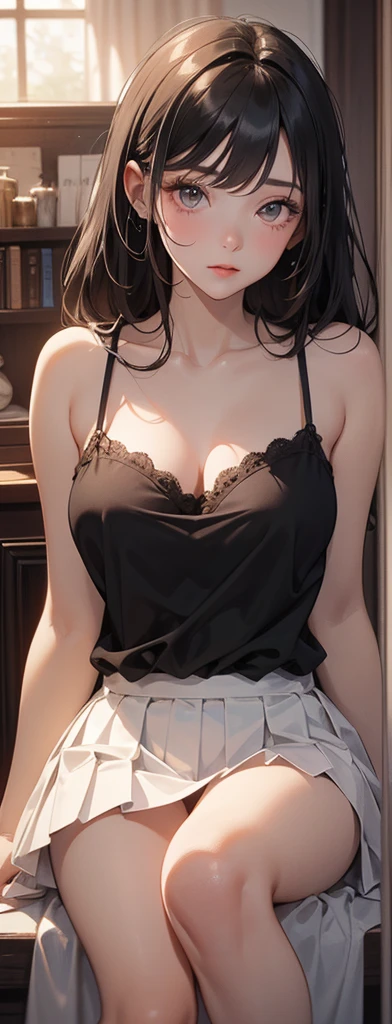 (complexdetails:1.3), (best qualtiy:1.2), (tmasterpiece:1.3), realisticlying, 8K UHD, k hd, High-quality texture, complexdetails, Detailed textures, finedetail, high detal, Extremely detailed CG, Highqualityshadow, Realistic facial representation, beautifuldetails, (highdetailskin, skin detailed), Detailed beautiful and delicate face, The face looks to the left, Detailed beautiful and delicate eyes, A perfectly proportioned face with a smile, filmgrain, depth of fields, cinematric light, Dramatic light, lens flare glow, Ray traching, ssee-through, 20s, (realisticlying:1.2), 1girll, bare_shoulders, Portate, black_footwear, bblurry, blurry_background, bra_strap, nedium breasts, buliding, kawa, 鎖骨, Ccup, daysies, disposable cup, full bodyesbian, cparted lips, lipsticks, longer sleeves, looking at viewert, putting makeup on, off-the-shoulder shirts, off-shoulder sweater, cropped shoulders, exteriors, lacepantyhose, Redlip, The shirt, D-cups, short detailed hair, shorter pants, Sat down, ssmile, 独奏, stools, streaked, striped shirt