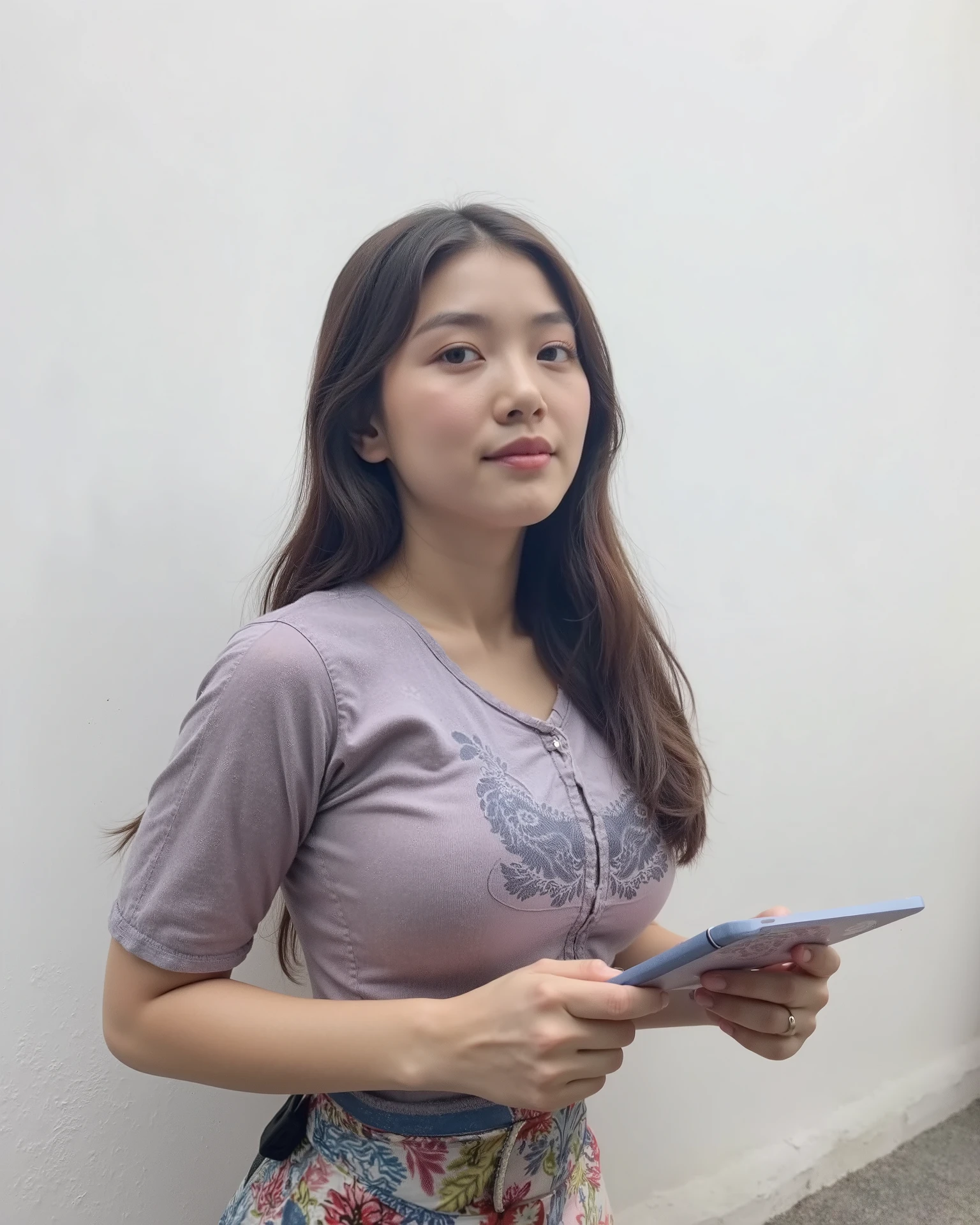 “Hyper-realistic face, ultra-detailed skin texture, lifelike body details, realistic pores and fine wrinkles, natural imperfections, enhanced facial structure, sharp eyes with intricate iris details, well-defined lips and nose, high-resolution body texture, visible muscle tone and skin softness, cinematic lighting, ultra-sharp focus, extreme photo realism, best color grading, smooth gradients, deep contrast, photorealistic depth, 8K resolution, high dynamic range, ultra-detailed image texture, perfect clarity, breathtaking visual quality, “Enhanced dress creases, realistic fabric folds, tight dress fitting, detailed body curves, natural fabric tension, high-resolution texture, visible stitching, ultra-sharp focus, cinematic lighting, smooth gradients, deep contrast, photorealistic depth, 8K resolution, extreme realism, best color grading, masterful light balance, ultra-detailed textures, breathtaking visual quality, “Pretty Thai girl face, delicate facial features, smooth skin texture, expressive almond-shaped eyes, natural beauty, well-defined eyebrows, soft pink lips, realistic skin tone, high-resolution details, cinematic lighting, ultra-sharp focus, photorealistic depth, 8K resolution, extreme realism, best color grading, masterful light balance, breathtaking visual quality, “Realistic adjustments, enhanced highlights, deep shadows, perfect contrast balance, optimized exposure, refined white and black levels, high dynamic range, smooth tonal transitions, cinematic lighting, ultra-sharp details, photorealistic depth, 8K resolution, extreme realism, best color grading, masterful light balance, breathtaking visual quality, wear tight, ultra tight dress, tight dress, cotton textile skirt with realistic cotton textile patterns, ( transparent lace shirt), enhance beautiful and round breasts, hourglass body