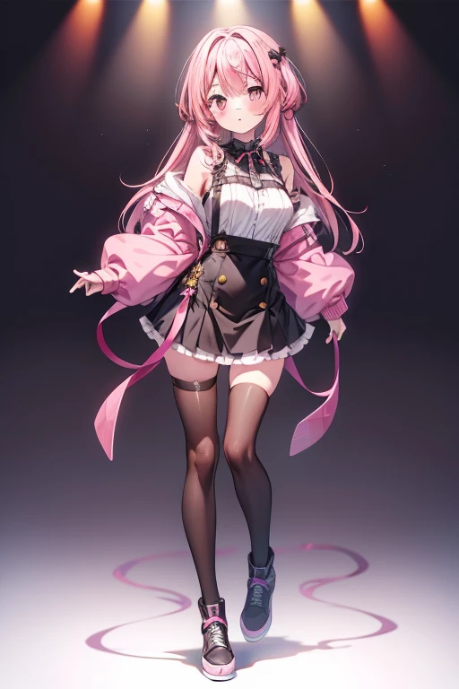 1girl, (masterpiece),(ultra-detailed),(best quality), (beautiful detailed shiny eyes:1.1), (highlight in eyes:1.2), (high saturation:1.1), colorful, sui1, solo, side ponytail, Kuramochi Meruto, fingerless gloves, single thighhigh, jewelry, single sock, thigh strap, bracelet, black pantyhose, buttons, plaid dress, pink choker, black belt, plaid skirt, mini crown, grey skirt, blue ascot, long sleeves, plaid jacket, naughty smile, (white background:1.3), hand to own mouth,