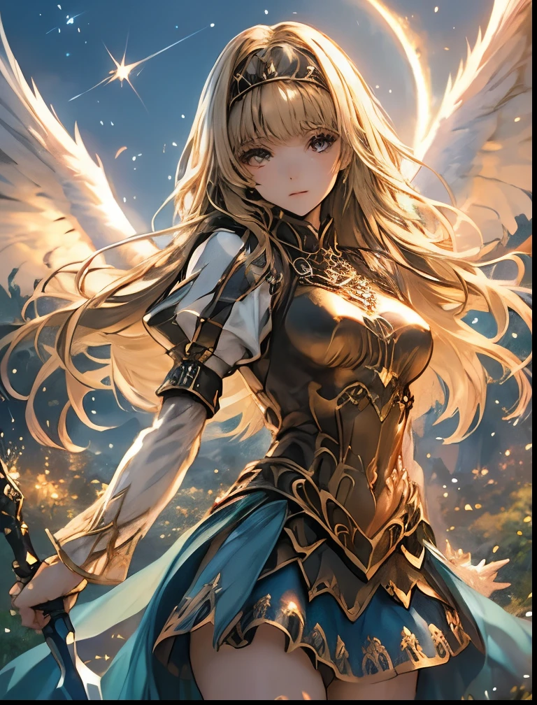 (((SFW、Highest quality、 first class masterpiece 、 Normal body 、8k、 detailed face 、 super precise、 real color 、5refer to、Highest)))、Alisha、『Valkyrie Profile 2』、Golden Hair 、 long hair、 short、Big Breasts、 slender、 slim、 Navel Exposure 、Pink Heart Dirty Print on Navel、Muscle Exposure、Half naked、Nipples See-Through Ultra Thin Transparent Slave Dress、Ultra Thin Transparent Miniskirt for Slaves、 slave iron collar 、God's Gun、Heavenly Wings、embarrassing、A giant spear of light、moon、Sky、Aerial、Possess、The goddess's guardian spirit behind it、 sacred、Nivernvalestin