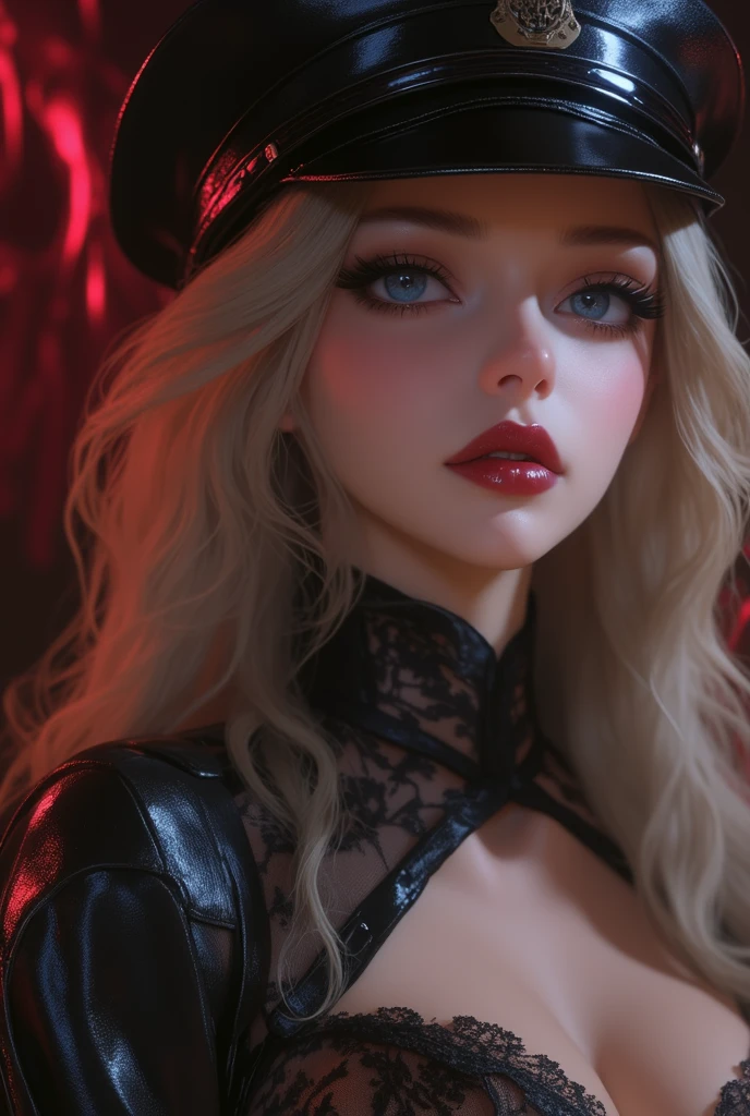 ((masterpiece)), ultra-realistic, portrait of a beautiful pale-skinned vampire (big tits) with (black enamel), a deep dark makeup, bright blue eyes, big exposed breasts, nudity, sexy, reveal, in a dark and gloomy environment. (Prompt is in Portuguese)