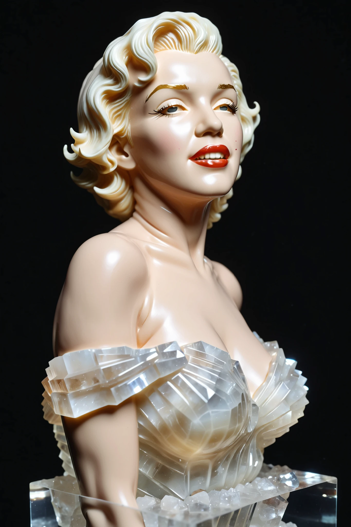Marilyn Monroe's exact likeness is professionally sculpted out of a single piece of translucent quartz crystal. Beautiful and life like it is life size with her exact measurements. R.I.P. Marilyn Monroe 6/1/1926 - 8/5/1962. REMIX 5