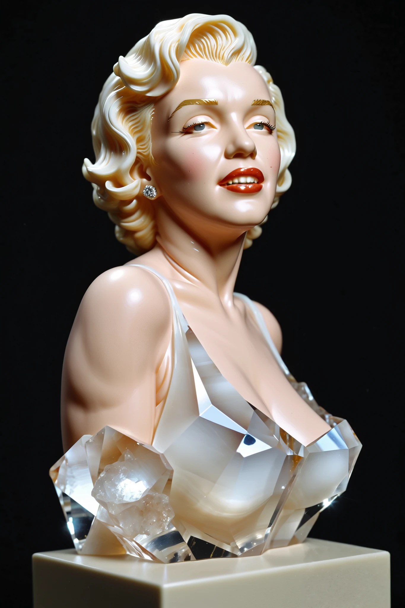 Marilyn Monroe's exact likeness is professionally sculpted out of a single piece of translucent quartz crystal. Beautiful and life like it is life size with her exact measurements. R.I.P. Marilyn Monroe 6/1/1926 - 8/5/1962. REMIX 5