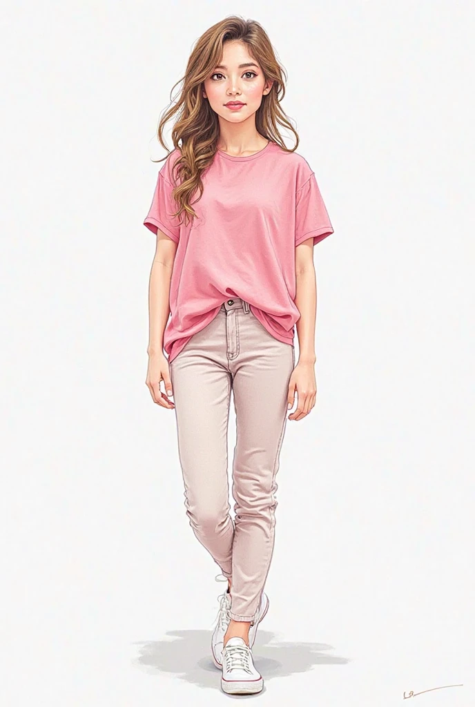 puffy woman standing in a room with pink pants and striped shirt, photo by full body, pink clothes, pink body, half body cut, A little pink, woman in her mid 20s, full body front view, wearing pants and t-shirt, front pose, usando um top cropped sexy, covered in pink flesh, 2 4 year old female model