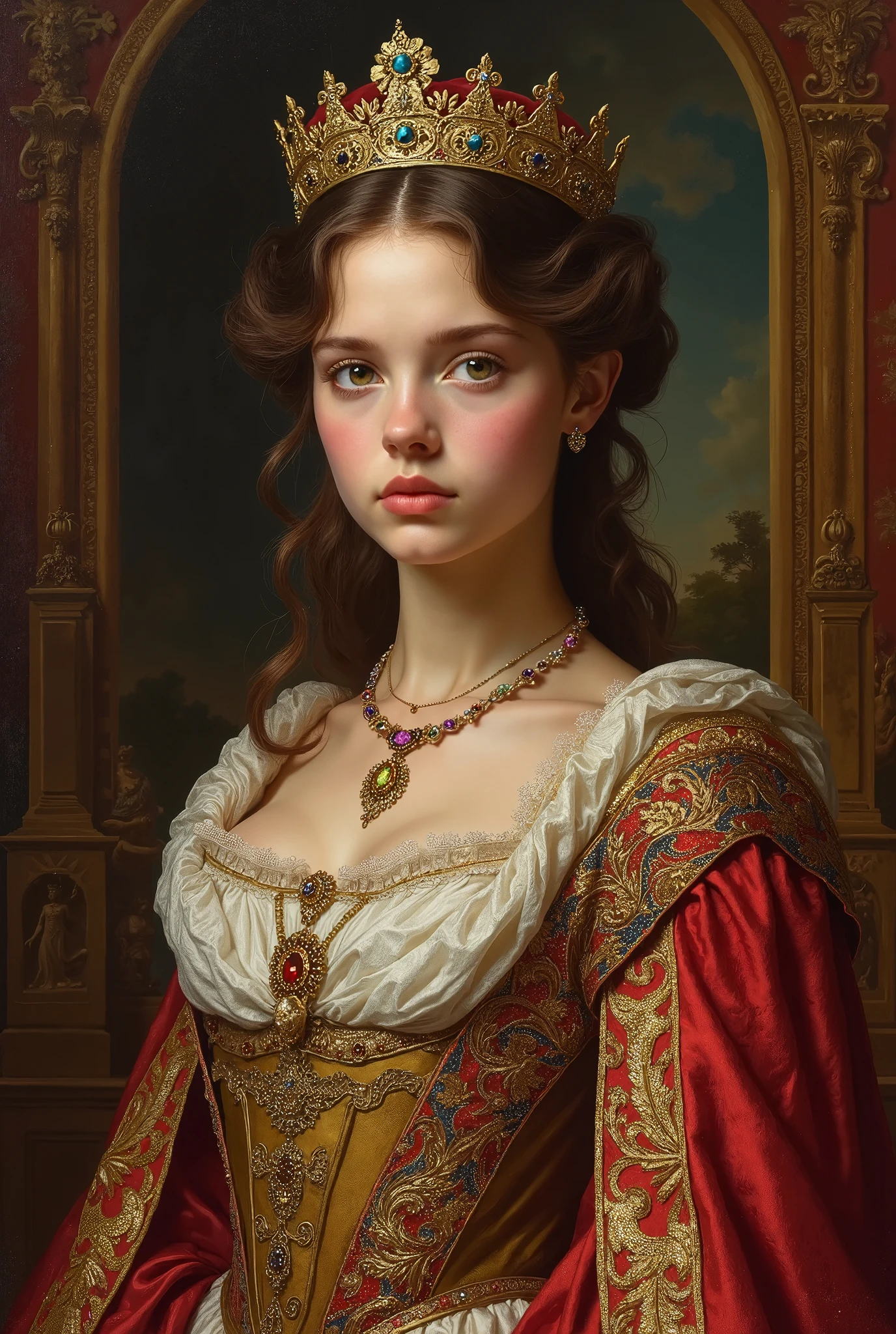 Arafed portrait of a woman in a red and gold dress - SeaArt AI