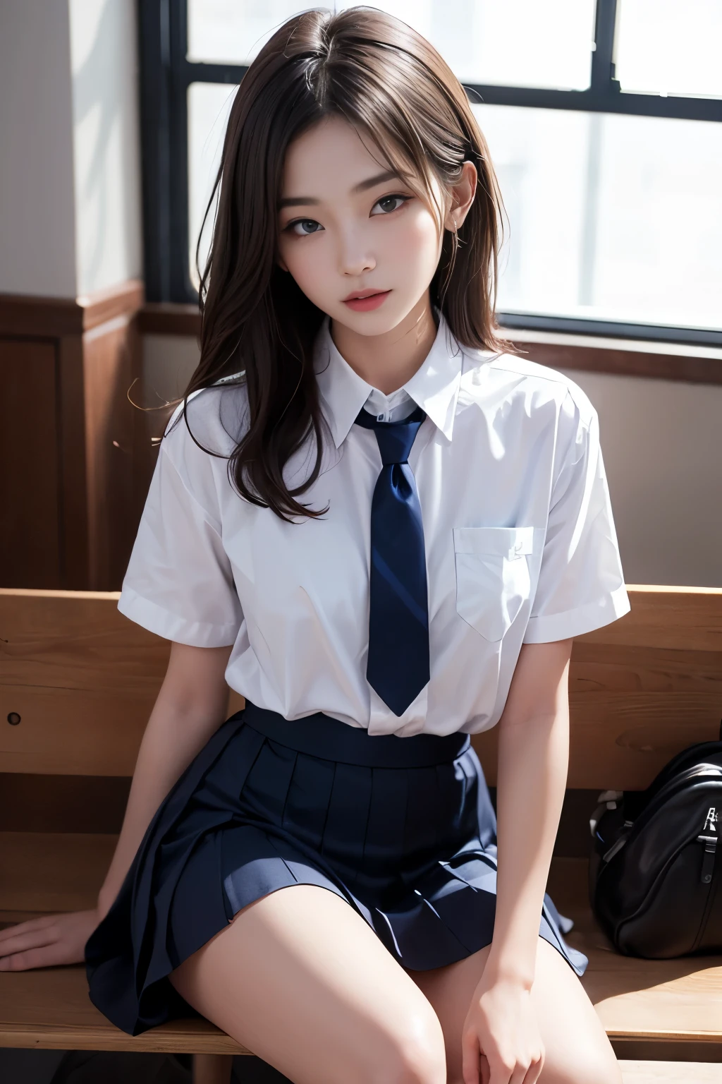 a girl, (enjoying vaginal sex, inserting penis to your pussy:1.2), , sweaty lustful happy face, open your legs, open school uniform, erect nipples, clear eyes, long hair, small bust, flat breast, thin body, 32k, best quality, 32k, photo realistic, sharp focus