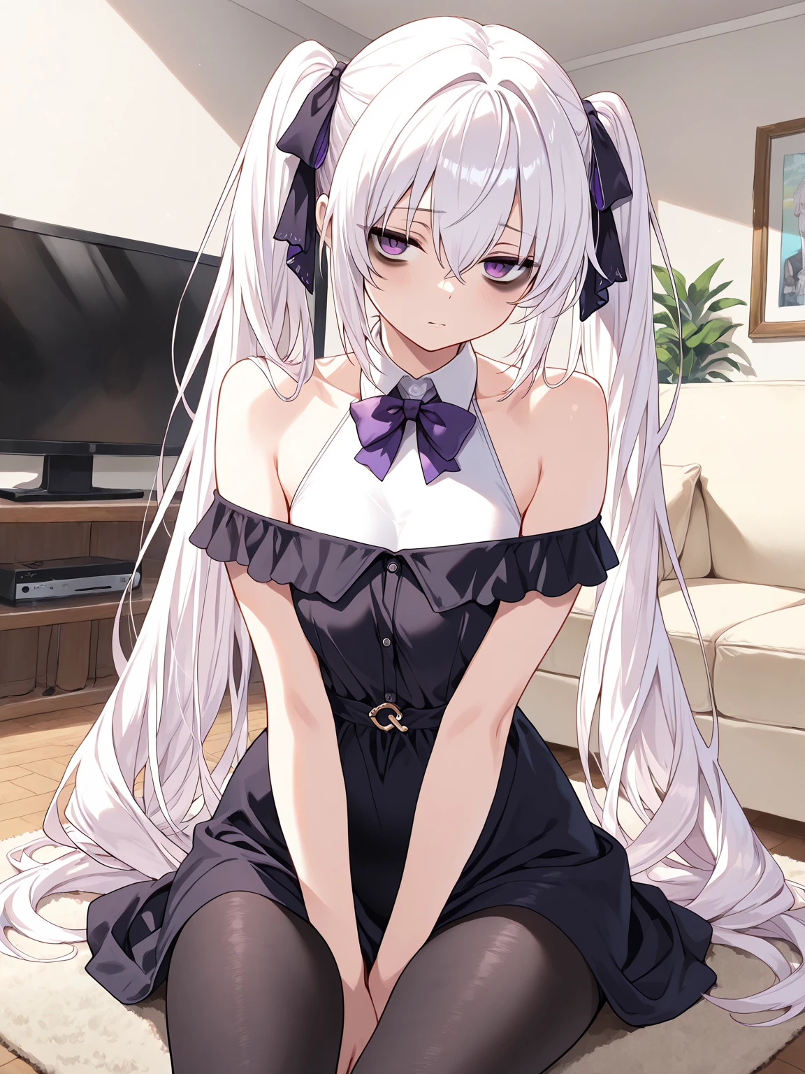 Masterpiece to the smallest detail、top-quality、1girl in、proximity、White hair,Cat's ears,Purple eyes,Light blue Lolita,an lingerie,pink bows,Open mouth、inside in room,Beautiful and perfect legs, Clean and perfect hands, A smile, red blush、full of shyness、sitting on、on the beds、Lean Back, lift up one's skirt、White knee socks, beatiful detailed eyes、Professional effects、Spread legs、(((I can see panties.)))、