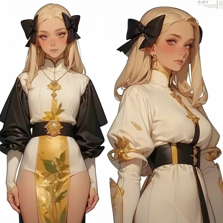 ((Highest quality)), ((masterpiece)), (Familiar), Lusamine,Tattoo,thin,Long blonde hair,Small breasts,Small breasts,Erect nipples,Adult female,Green Eyes,Slanted Eyes,White and black T-shirt,No sleeve,Gold embroidery,Black shoes,Fascinating,Red pants