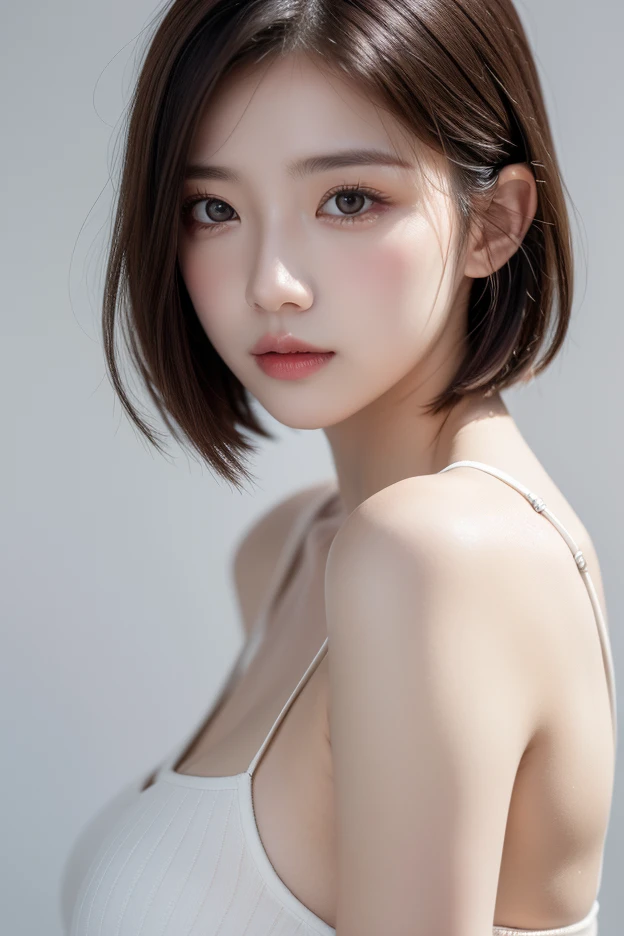 ((Top Quality, 8k, Masterpiece: 1.3)), 1 Woman, Slender Swimsuit Highlighted Beautiful Girl: 1.3, (Short Hairstyle, Big: 1.2), Plain Clothes: 1.2, Indoors, Ultra Detailed Face, Detailed Eyes, Double Eyelids