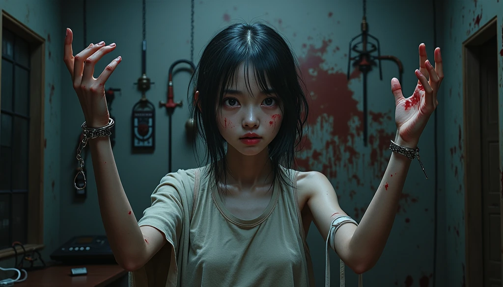 (最high quality, High resolution, Realistic:1.37), Detailed eyes and face, Beautiful Lips, A girl sitting in a jail cell with iron bars, Gloomy atmosphere, Melancholic expression, Dim lighting, Black and White Photography, Cool colors, despair, separation, crying, cry, Devastation. [character (completion) Shrouded in mist, Creates a mysterious and eerie atmosphere. The lighting is dim and atmospheric, The red smoke creates an eerie atmosphere.. 最high quality image, with a resolution of 4K and High resolution enhancement, Showcasing the highest level of detail and realism, Full Body Shot:1.5]. [8k, 最high quality, 超High resolution, (Very detailed CG unity 8k wallpaper), (Best Photos), (best Shadow), Isometric 3D, Octane Rendering, Ray Tracing, Very detailed, (最high quality, 4K, 8k:1.2), Absurd, Super detailed, (Realistic, photoRealistic, photoRealistic:1.37), Complex parts, High resolution, (Complex parts:1.12), (Super detailed, hyper Realistic, Soft lighting, hard:1.2), (Complex parts, Super detailed:1.15). Blurred foreground. (Backlight), masterpiece, high quality, Luminance, chromatic aberration, 8k uhd, Fog Smoke, Shadow, Contrast, sunny, (Warm shades, Warm Tones), Attention to detail, natural reflections].