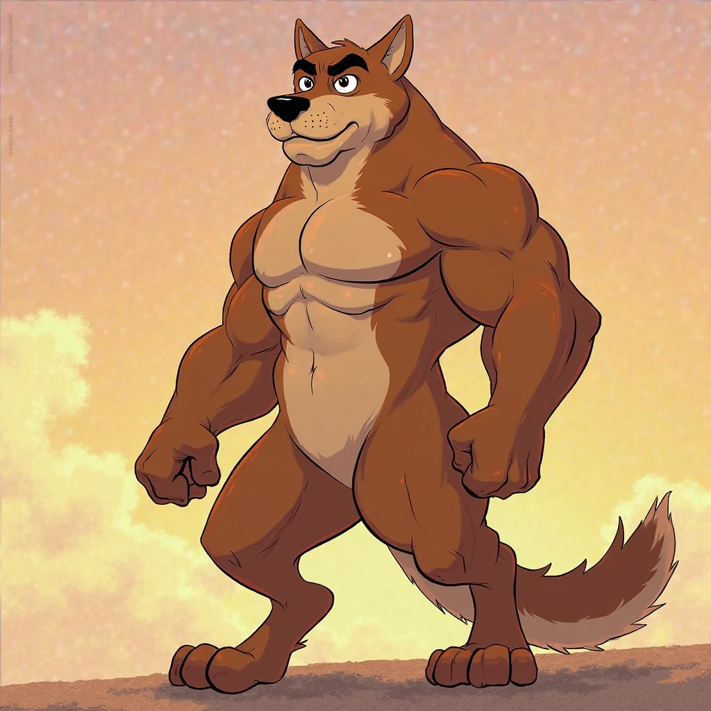riki, detailed scars, brown fur, male, masculine, feral:1.1, quadruped, full body, (muscular forelegs, muscular neck, muscular shoulders, muscular feral):1.4, heavyweight, pectorals:1.2, correct pectorals, abs biceps, paws, detailed, high quality, best resolution, cel shaded, solo, (night background, stars):1.1, rimlight, dramatic shadows, strong shadows, dog tail, dog ears, by wfa, by seibear, by rossciaco, by taran fiddler, by echin:0.5, cel shaded, strong chest, posing, proud, majestic, brown eyes, detailed eyes, stern eyes, looking at viewer, sitting, mwvector
