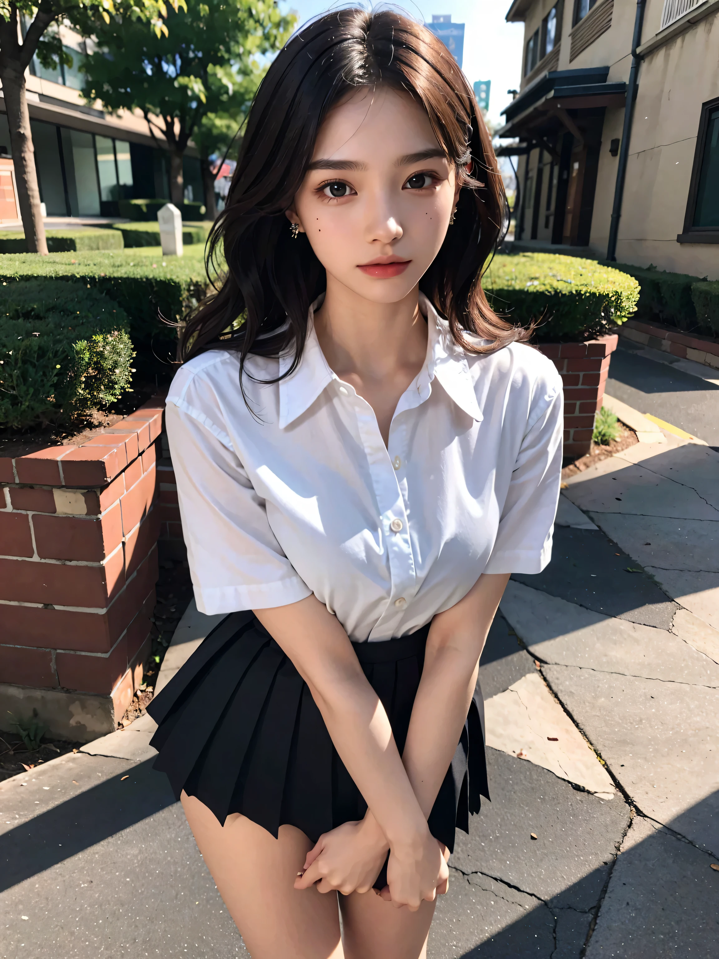 8k masterpiece Japanese Lying on your back Looking at the audience(Crying face) Pushed down tears 9-year-old girl cute Innocent face Innocent and kind eyes Childish heavy rain Lift your chest with your right hand Touching the groin with the left hand Pure white shirt Black and white checked skirt, lying on the asphalt M-shaped legs Spread your legs masturbation behavior