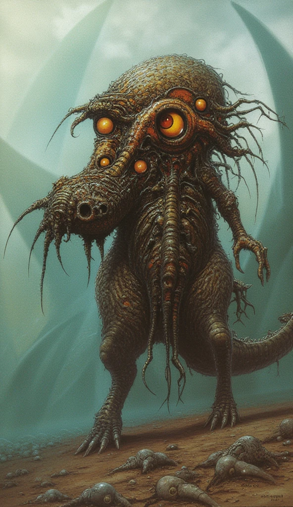 a monstrous creature representing the fauna and culture of brazil, detailed anatomical features, maximal detail, horror-style junji ito, dark fantasy art, intricate body structure