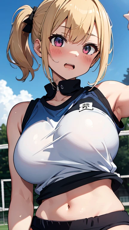  1 girl,  empty eyes ,long hair, kagamine len,short hair, short ponytail, spiked hair ,aqua eyes,,   beautiful breasts, large breasts, solo, nsfw, nipple, ride a bicycle, nipple , wet