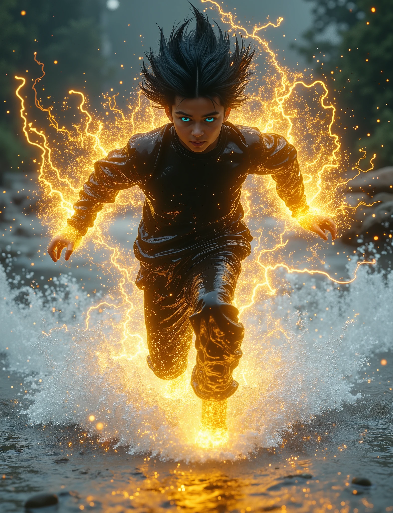 score_9, score_8_arriba, score_7_arriba, , score_chico running sobre el agua_skating on water, golden electricity, good heavens, WATER WAVES, running, in water, A boy_ young black-haired boy_ boy full of electrical energy, running sobre el agua, In the background a storm , hello are made while I run_or skate.dementia, Masterpiece, Anatómicamente correcto, Precise, Detail, quality, good heavens por todos lados y en su cuerpo , wears a black sweatshirt, and a black pants , bright and electric golden eyes BLUE-EYED MAN WITH GOLD-BLACK RAYS AROUND HIS BODY GESTURES long and standing hair, like Saiyan , GOLD-COLORED ELECTRICIZED GOLDEN SAIYAN