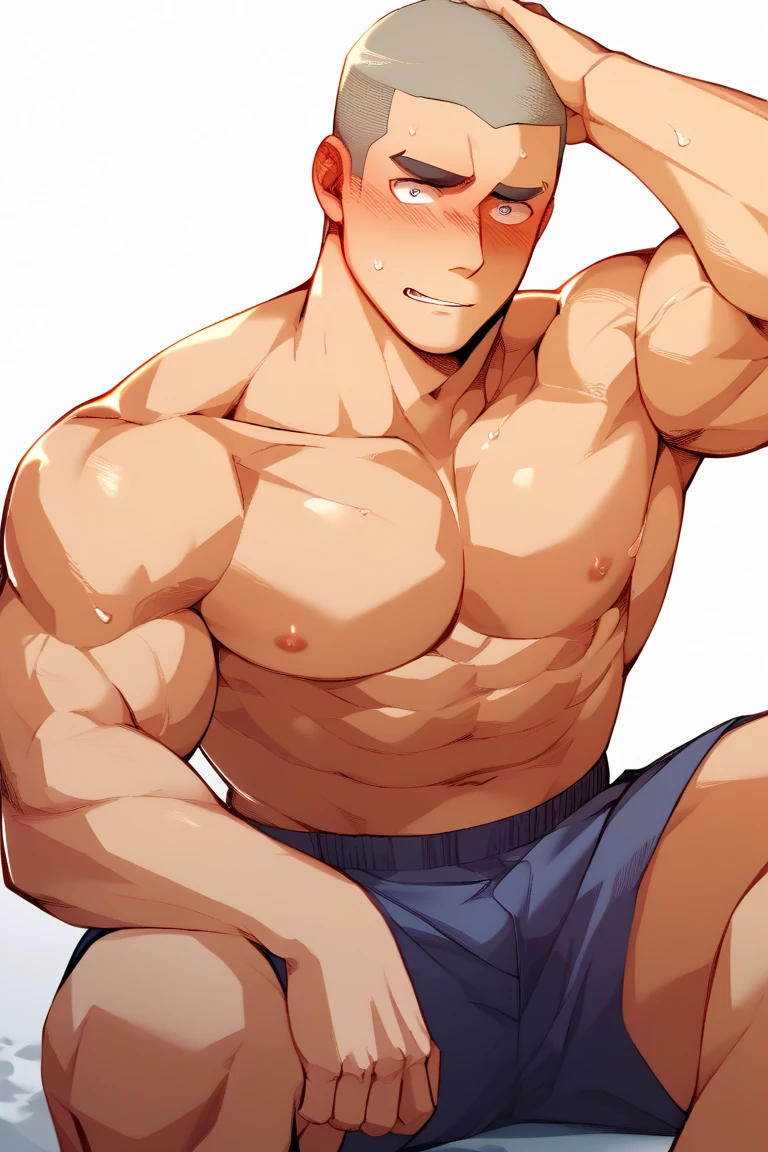 Two muscular anime men hugging each other pressing their hips naked pressing their penises