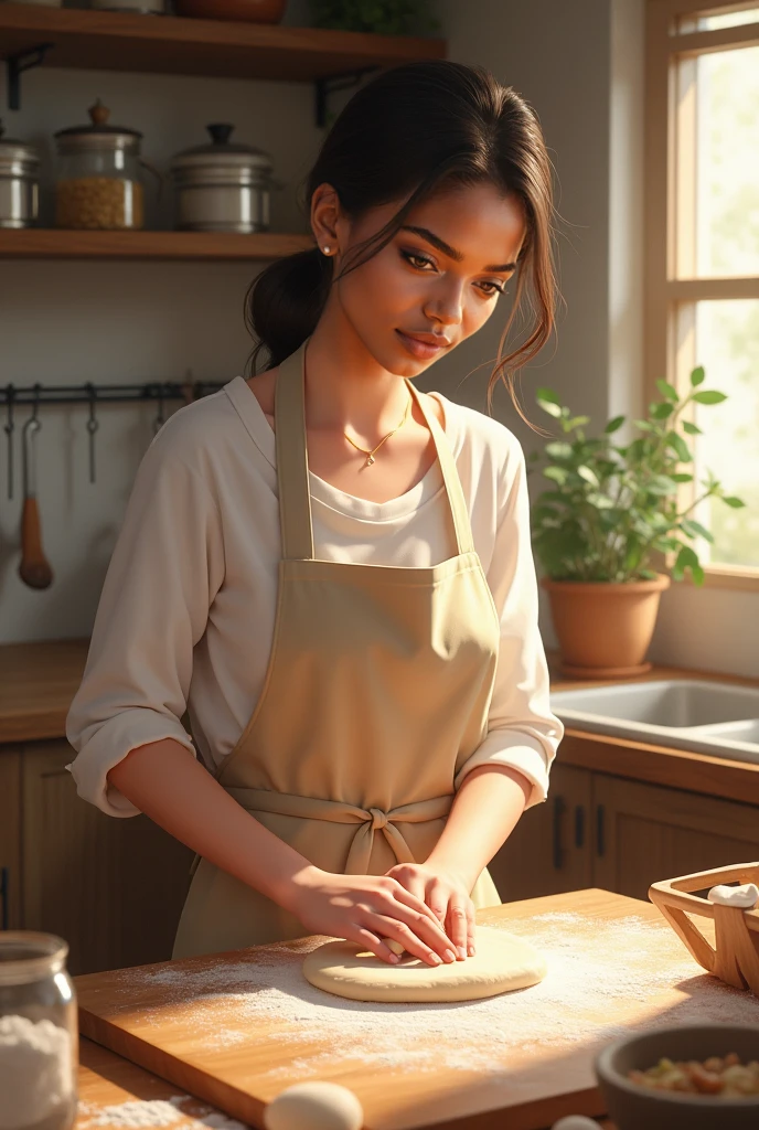 DEN_livia_siren,
baking in a bright kitchen wearing an apron, pinny, baking, cooking, chef, apron,
bokeh, f1.4, 40mm, photorealistic, raw, 8k, textured skin, skin pores, intricate details <lora:epi_noiseoffset2:1>, epiCRealism <lora:ClothingAdjuster3:-1>