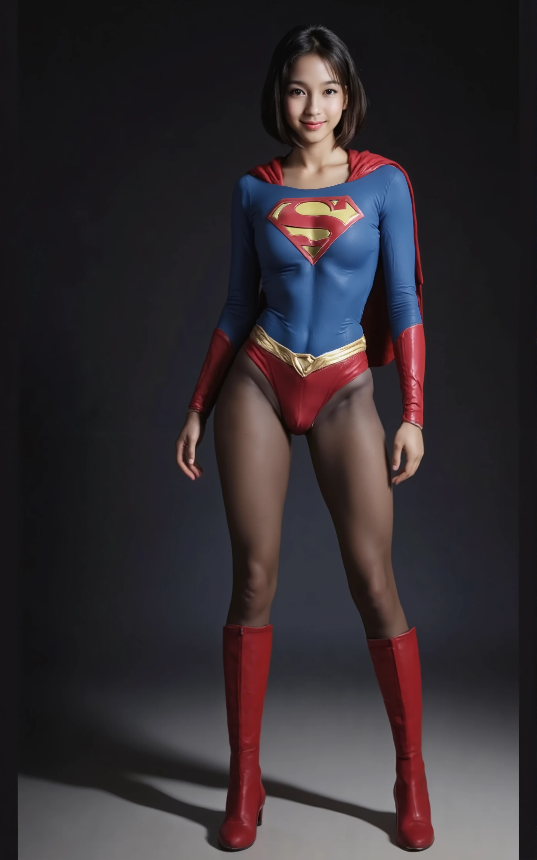 No background、(((Beautiful legs in black tights.)))、(((Legally express the beauty of your smile)))、((((Make the most of your original images)))、(((体にぴったりフィットするSupergirl Costume)))、(((Supergirl Costume)))、(((Beautiful hair with twin tails)))、(((suffering)))、(((Please wear black tights....、Wear red boots)))、((Best image quality、8k))、((Highest quality、8k、masterpiece:1.3))、(((Preserve background )))、Sharp focus:1.2、Beautiful woman with perfect figure:1.4、Slim Abs:1.2、Wet body:1.5、Highly detailed face and skin texture、8k