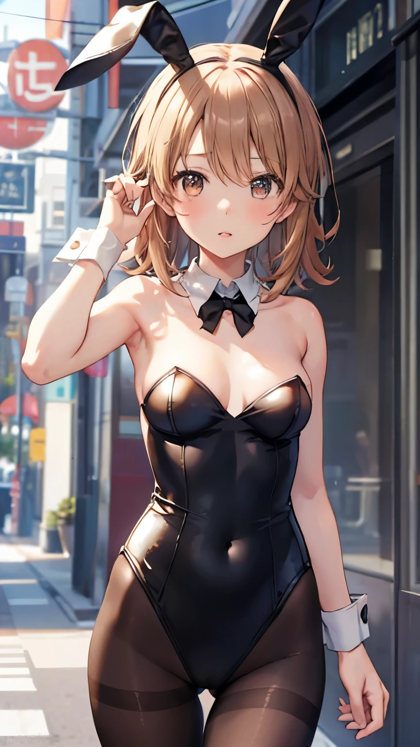 an extremely delicate,
beautiful girl,
break,
8k,
best quality,
masterpiece,
ultra hires,
ultra detailed girl,
super fine illustration,
break,
active pose,
outdoors,
shiny,
bright,
rim lighting,
break,
1girl,
solo,
junior,
perfect female body,
short stature,
brown hair,
short hair,
big hair,
fluffy hair,
air bangs,
long bangs between eyes,
round face,
azure eyes,
(smile:0.8),
large breasts,
bare shoulders,
bare thighs,
bare navel,
break,
black inner clothes,
indigo outer clothes,
beret,
strapless cropped tube top,
opened off shoulder cardigan,
pleated micro mini skirt,
thigh high socks,
