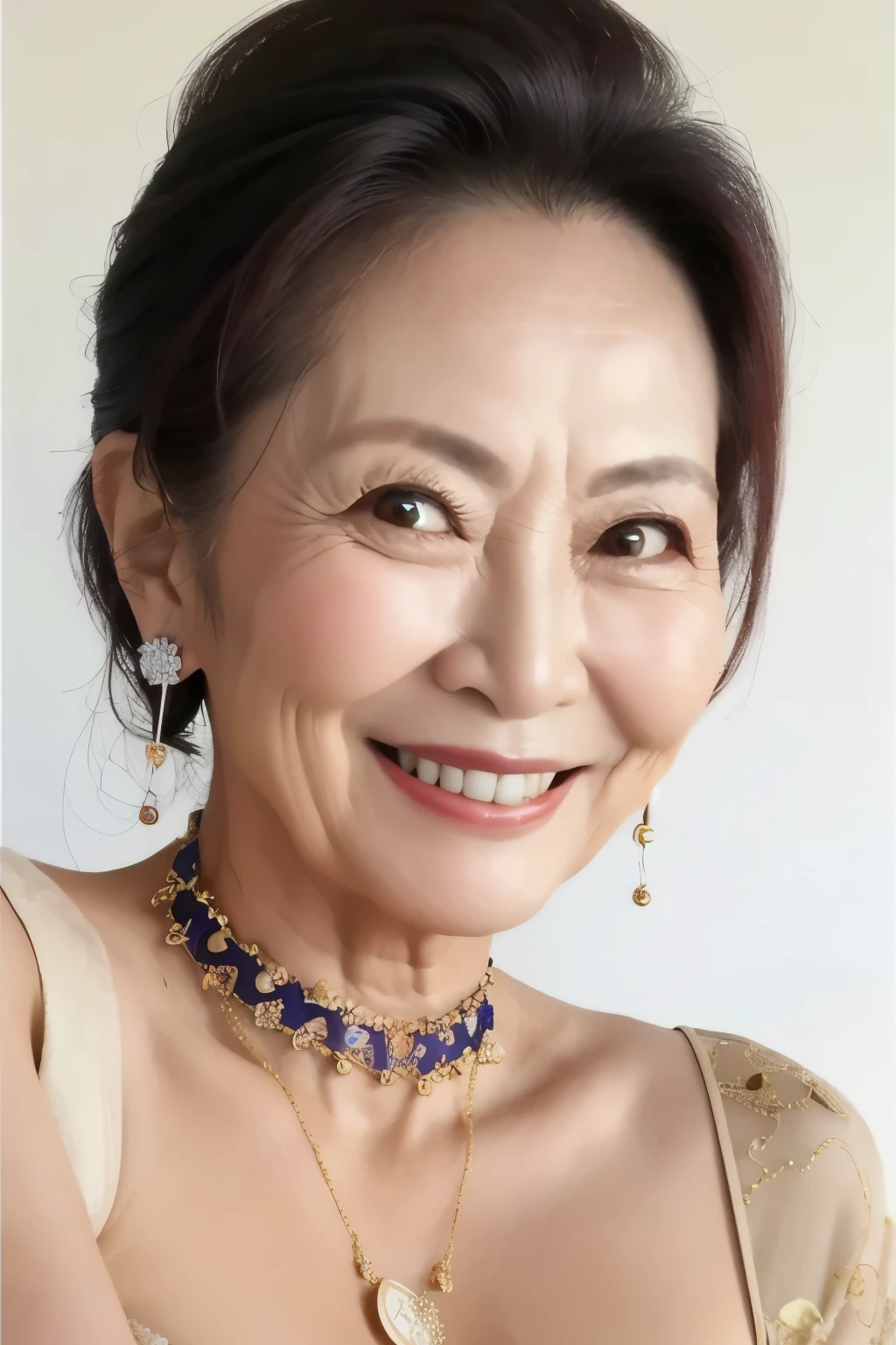79 Mom MILF Chinese Lady large earring Big choker navel piercing decoration A bracelet realisitic Gorgeous Madame Beautiful Mature Woman sexy Smile Gentle woman navel piercing 4K High quality