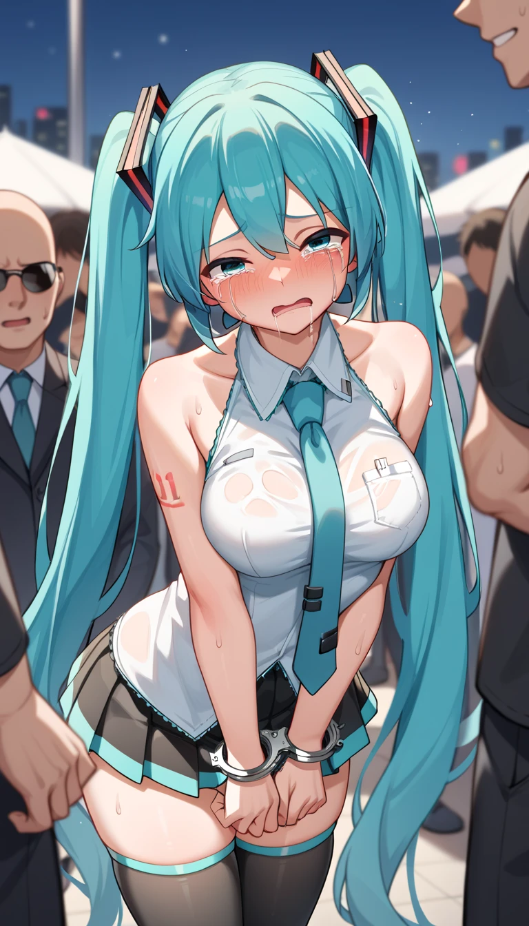 in front of a group of men　　ride on a man&#39;s thighs, 　profile　blowjob　very cum in mouth　Slave Woman　tie your hands behind your back　I am ejaculating inside my vagina now.　Hatsune Miku, Black rope, Turtle shell binding, very big breasts 　　Completely naked　chained by a collar　Full body bondage, Ahegao, Full body covered in semen　 While crying　force　insert into the vagina　outdoor　crucifixion