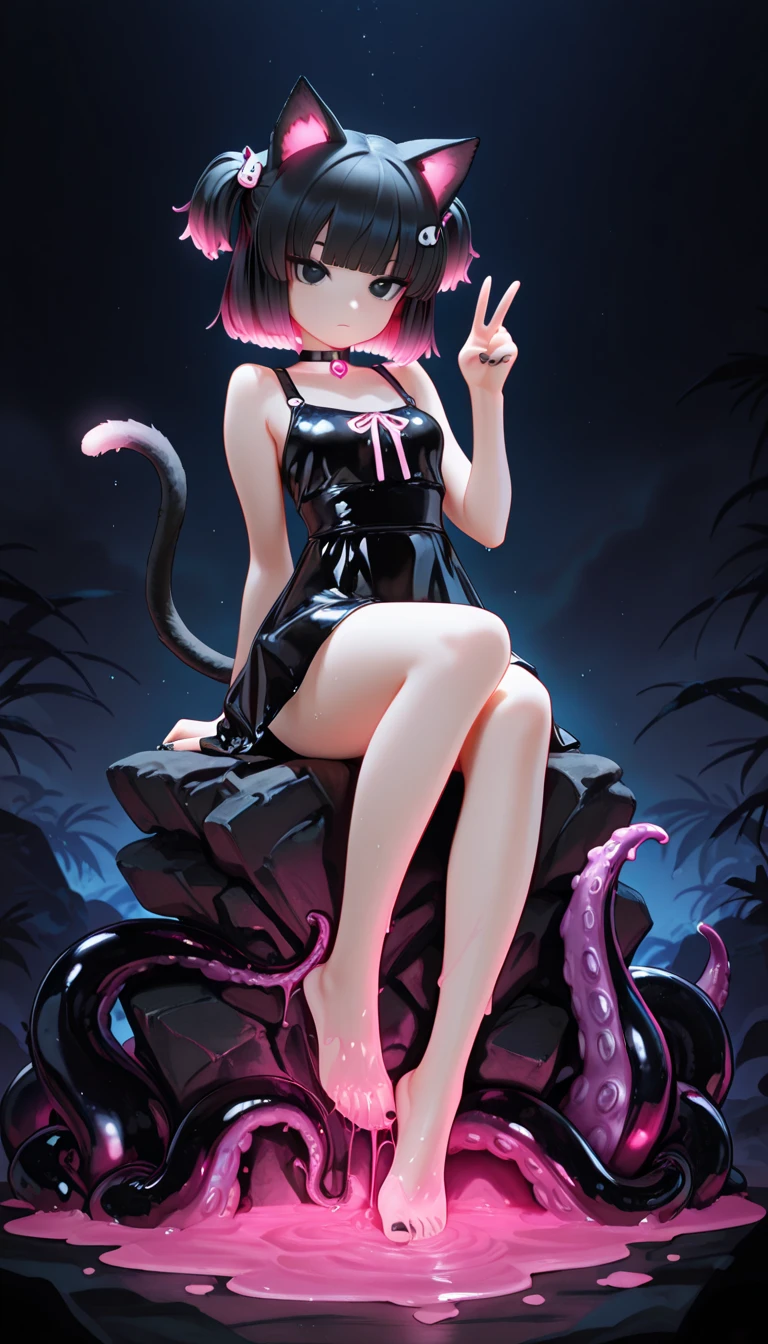 japanese oni is fighting a beautiful girl,18yo, in the jungle,pink short hair, blue eyes,Conceptual art, best photo shot, glowing light, realistic, UHD, textured skin, masterpiece, anatomically correct, best quality, 8k, full body,