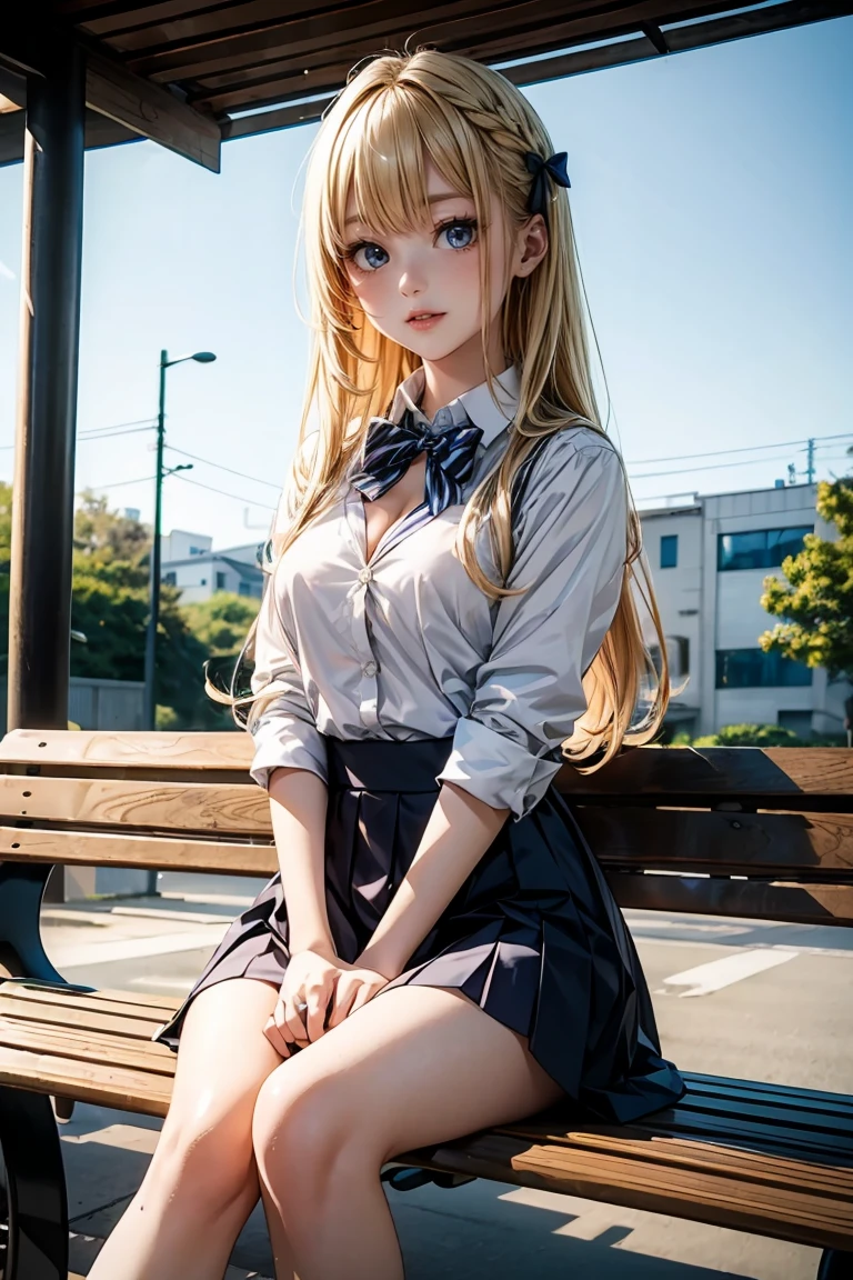 blonde、girl、Crotch spread、close up of face、garden
