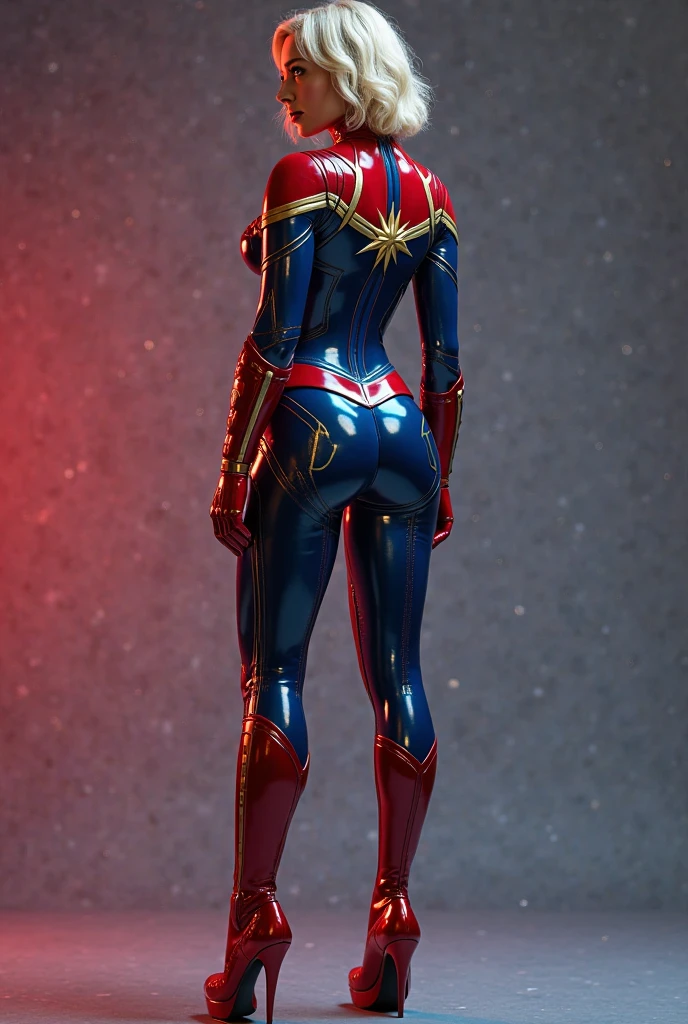 create an image of just an artistic gymnastics leotard, without a person, containing front and back with blue and red colors.