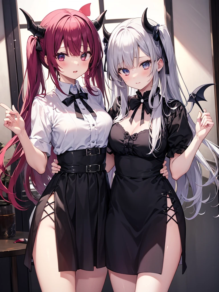 masterpiece, best quality,absurdres,(1 lady:1.3),(arms behind:1.2),(platinum hair:1.3),ponytail,(beautiful pink eyes:1.1),(hair over one eye:1.2),embarrassed smily,BREAK,,(deep red blouse with black lace collar:1.2),(black A-line skirt with white lace hem:1.1),(black lace-up boots with red ribbons),(black choker with red rose and cross charm),(white veil with black lace trim:1.1),(nsfw:1.3),(Frilled panties with heart pattern:1.3),(spread legs:1.2),heart effect,
