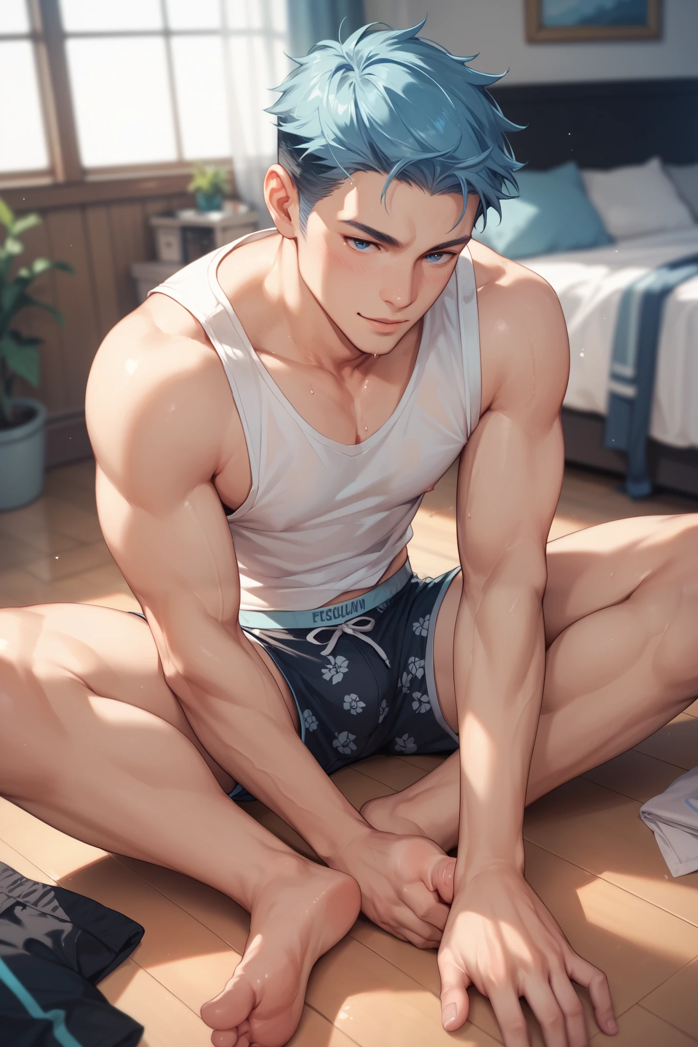Sit on the floor with boxers and a large lump in your crotch, man. 