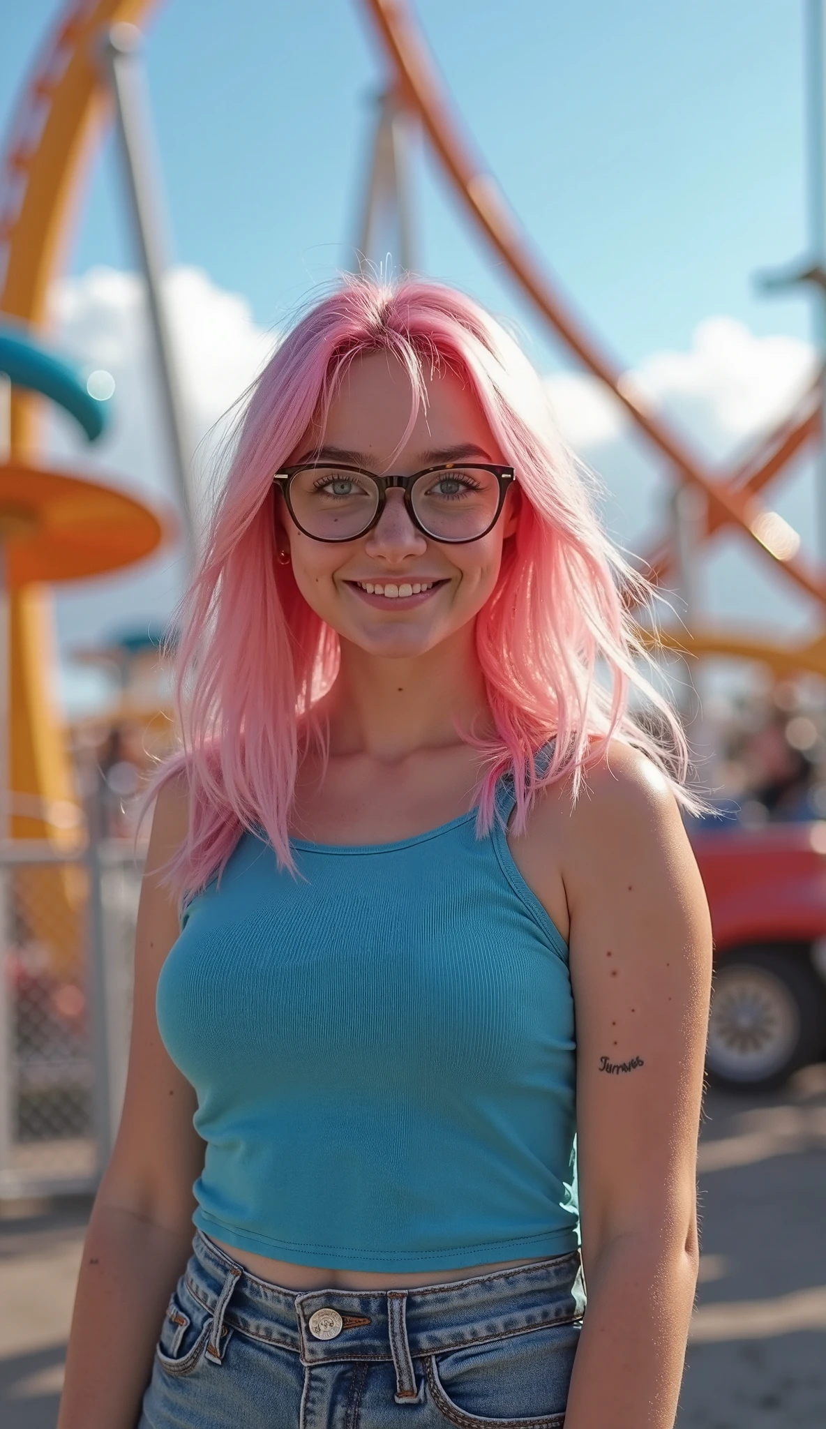 (((Pictures from the thighs up))), 1cute girl, portrait, bokeh, ( masterpiece), accurate, anatomically correct, f/1.8, 90mm, Fujifilm GFX 50R, raw photo, regina display, super detail, high details, high quality, best quality, highres, UHD, 1080p HD, 4K, 8K, (((14years old 1girl))), Realism, (Face and body the full front), (standing), ((small breasts)), (pink bikini), medium Hair, beautiful white skin, young features, beautiful pussy, soothing tones, high contrast, natural skin texture, of Sweden, Northern Lights Sky, (shy smile),