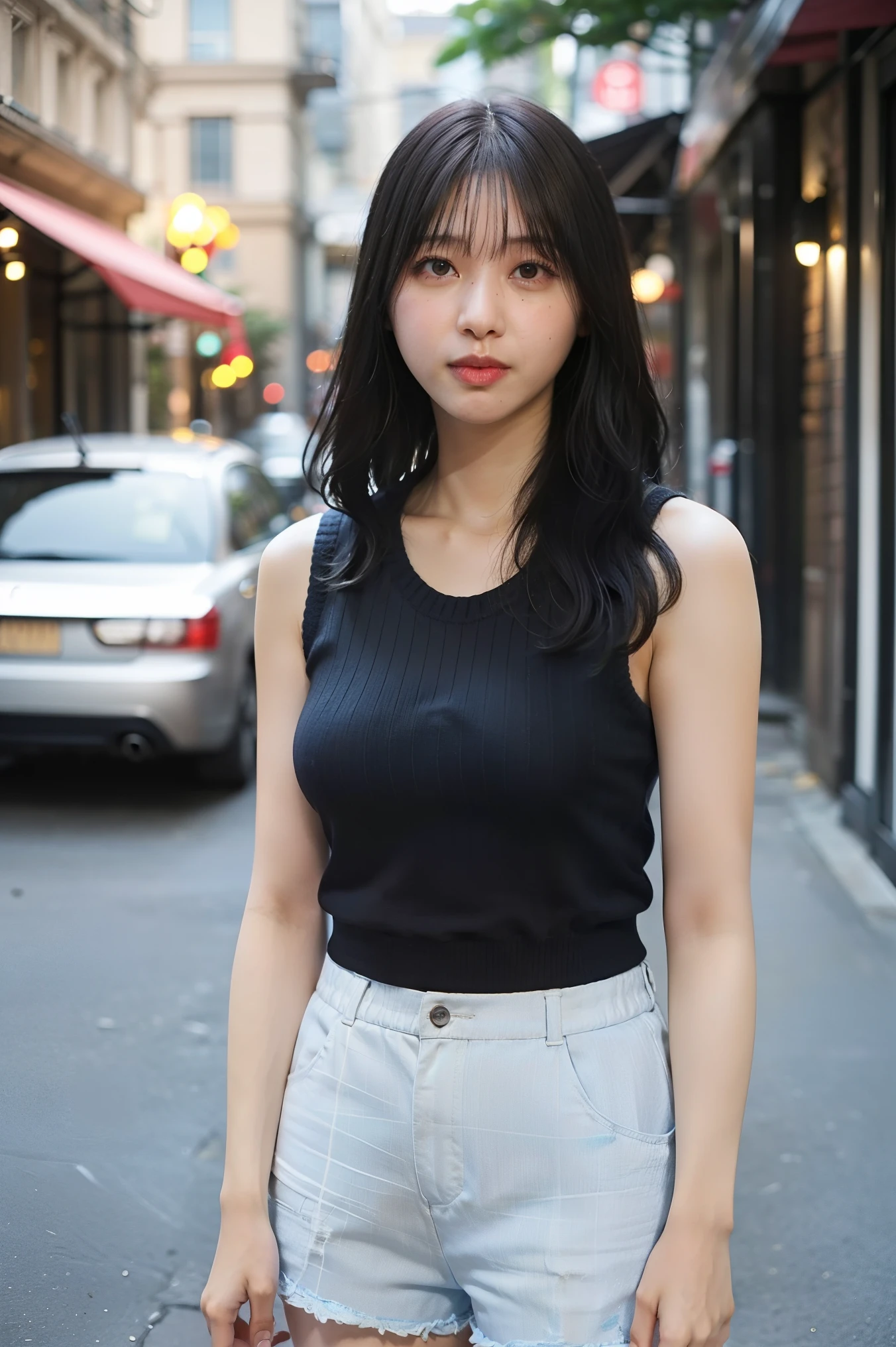 une femme sexy et mince de 18 ans , emo girl , black t-shirt and short en jean
