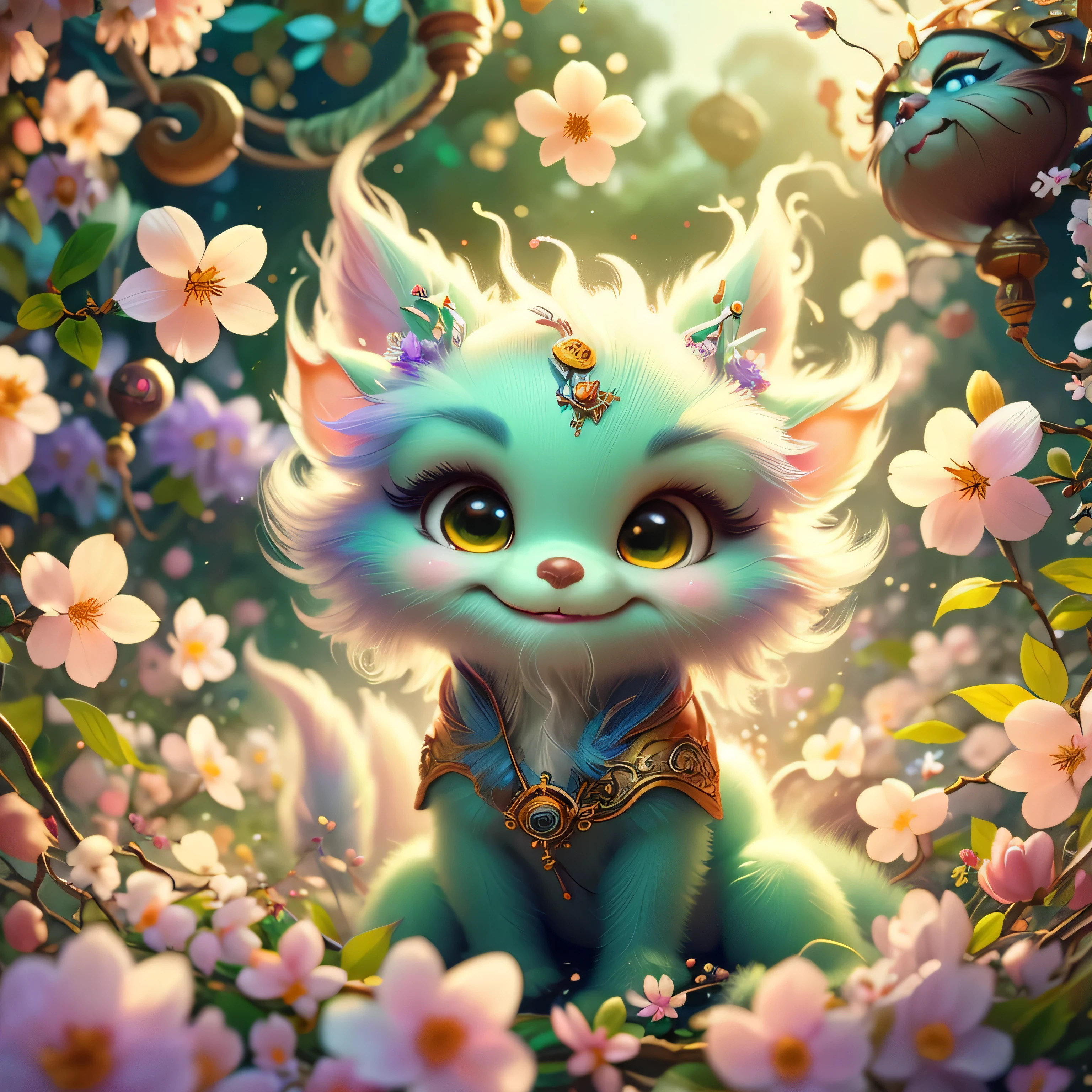 whimsical airbrush and oil painting, best angle of a Very cute mythical graceful transparent anthropomorphic furry creature holds white lilac, thin arms, fragile thread legs, jasmine flower spirit, Mystical garden where white lilac grows in a professional photograph by Awwchang :: Luis Royo :: WLOP :: Artgerm Lau :: Anne Stokes :: natural deep colors