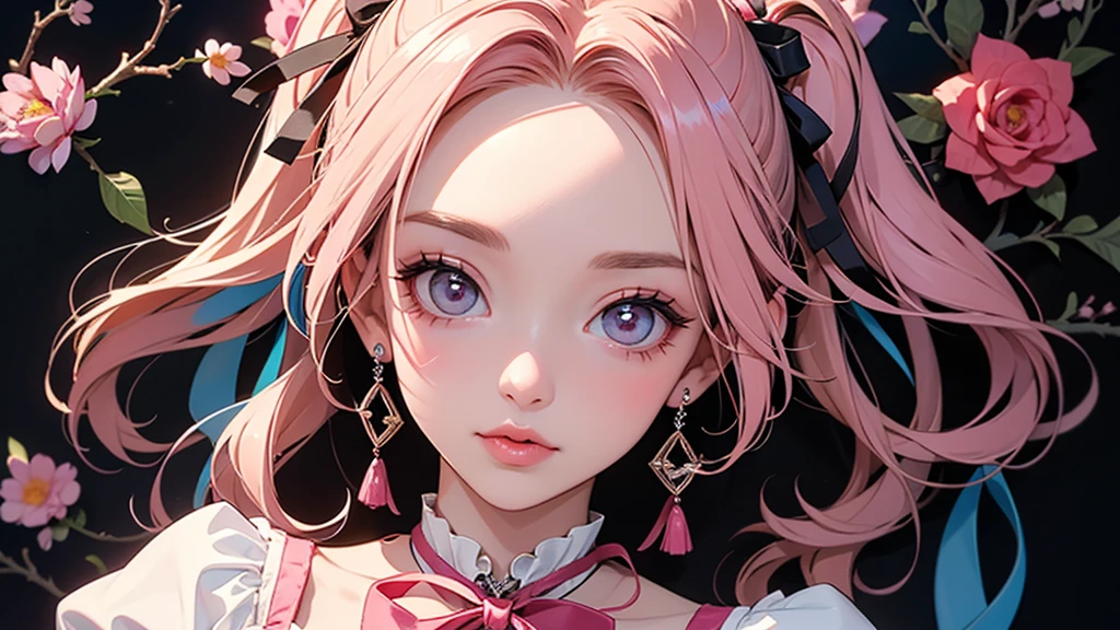 (masterpiece, Highest quality:1.3), (Very detailed:1.2), (hyperRealistic:1.3), (RAW Photos:1.2), High resolution raw color photos, Professional photos, (PhotoRealistic:1.4), (Realistic:1.4), (Pink Hair:1.5), Professional Lighting, Perfect Anatomy, (Big Breasts:1.3), (blush, Detailed face), (Bright smile:1.5), Trending Hair&Trending Hairカラーをランダムに, Earrings, necklace, bracelet, sexy, erotic sexy, ランダムなsexyなグラビアポーズ, (Beautiful cosplayer in a red and black gothic lolita dress、The mysterious smile of an old church、Black rose in hand。Lace headdress on head、She is wearing black boots。: 1.3)、Succubus、devil、It has two red horns on its head.、Has two horns on its head,Big horn