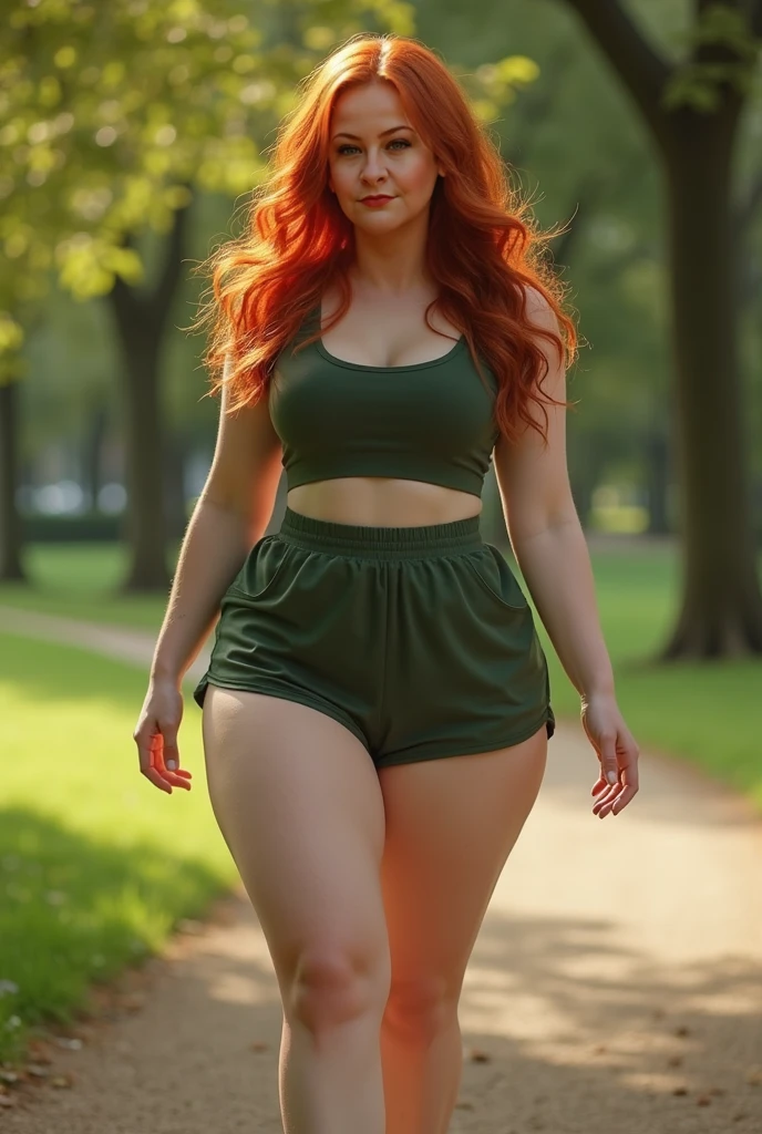 Thick redhead girl, hiking, sexy hiking clothes, curvy girl