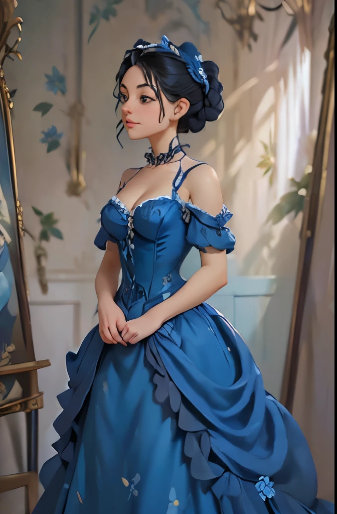 There is a woman in a blue dress posing for a picture - SeaArt AI