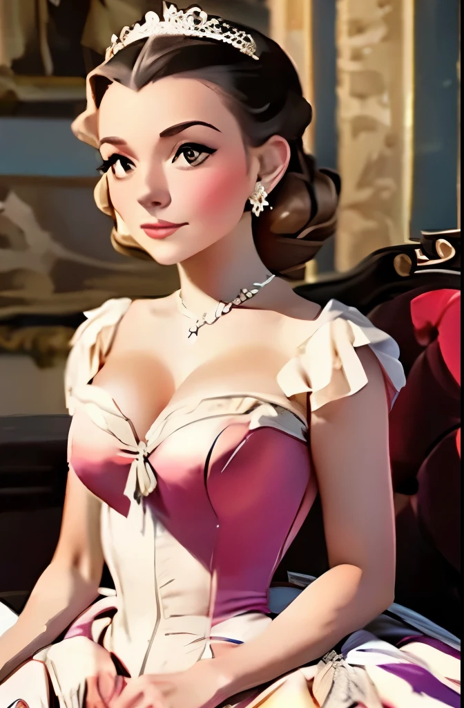 a close up of a woman in a pink dress sitting on a chair, elizabeth taylor, dressed in a pink dress, maria callas, wearing a pink ballroom gown, ornately dressed, 1 9 6 0 s, 1960s, in a red victorian era dress, gorgeous female audrey hepburn, graceful and elegant, 1 9 5 0 s