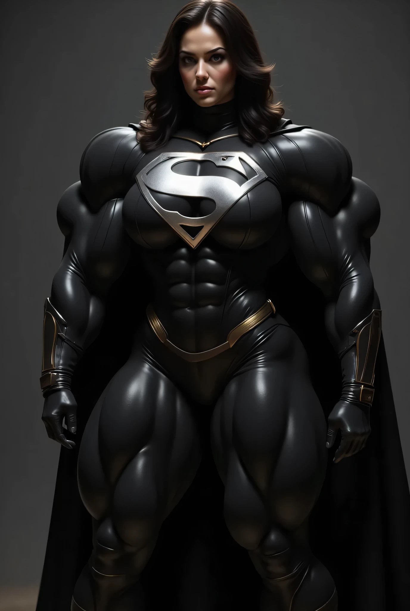 (((SHOWING OFF HER PERFECT HARD ASS)) SUPERGIRL TRYING-ON HER GLOSSY black SUPER SUIT FOR THE VERY FIRST TIME (((her super suit is stretched to its limits, by her gigantic bulging muscles))) she is a dark alley. she has black hair. in awe of her new look (((her muscles are massive, bulging and vascular))) a beautiful 22 year-old girl, Is now the Supergirl of her dreams. she is wearing a skintight glossy black zentai bodysuit. she has the iconic silver super s on her chest. shiny silver boots and black cape. She has found a small piece of pink kryptonite that is the size of a golf ball. The pink kryptonite gave her immense strength and power. It transforms her into a muscle-bound superheroine. The super transformation is complete. (((she now has the muscle-bound physique better than a professional heavyweight bodybuilder))) (((her arms are normal length. they are extremely muscular. her hands are normal size)))