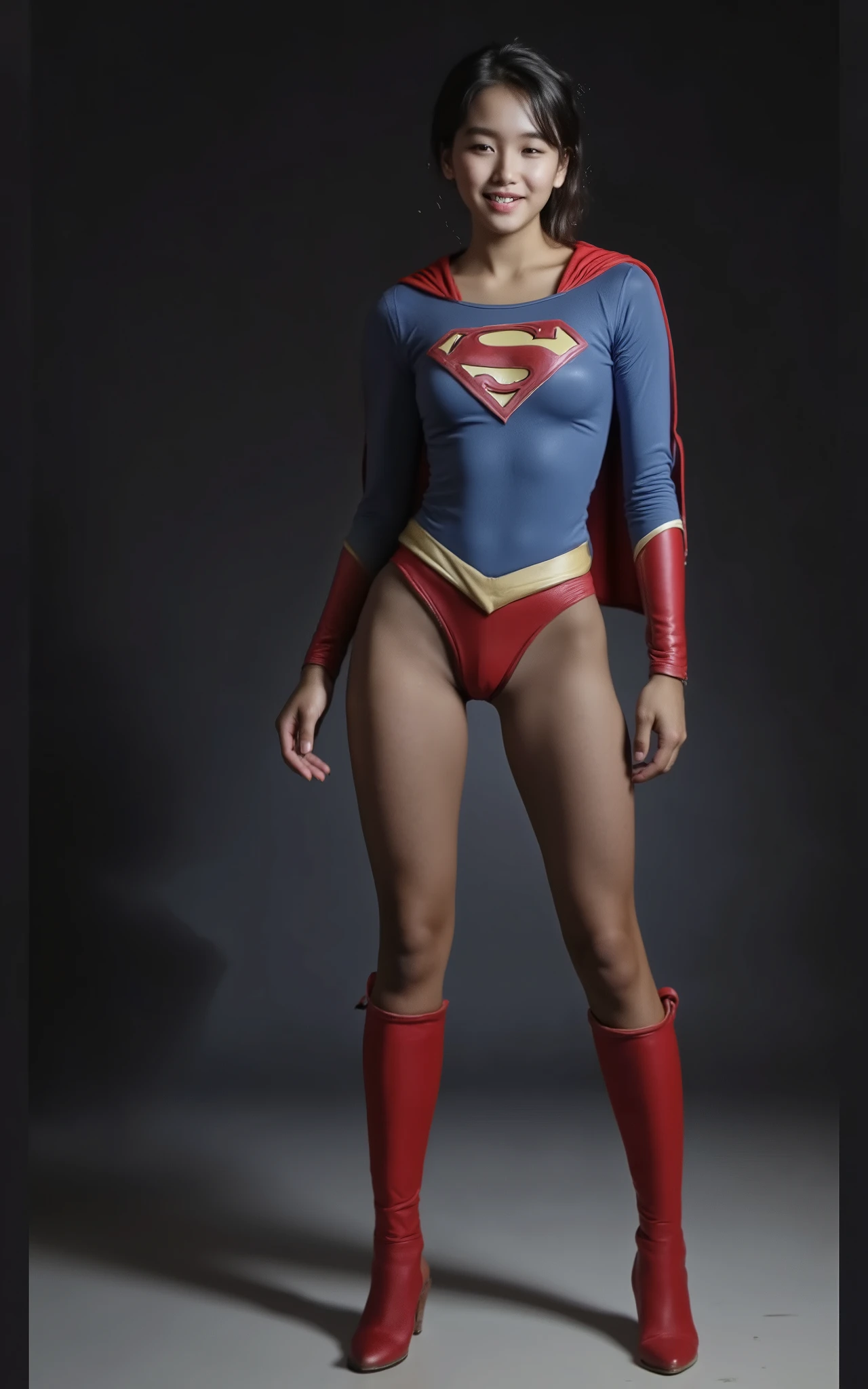 No background、(((Beautiful legs in black tights.)))、(((Legally express the beauty of your smile)))、((((Make the most of your original images)))、(((Supergirl Costume)))、(((Beautiful Hair)))、(((suffering)))、(((Please wear black tights....、Wear red boots)))、((Best image quality、8k))、((Highest quality、8k、masterpiece:1.3))、(((Preserve background )))、Sharp focus:1.2、Beautiful woman with perfect figure:1.4、Slim Abs:1.2、Wet body:1.5、Highly detailed face and skin texture、8k