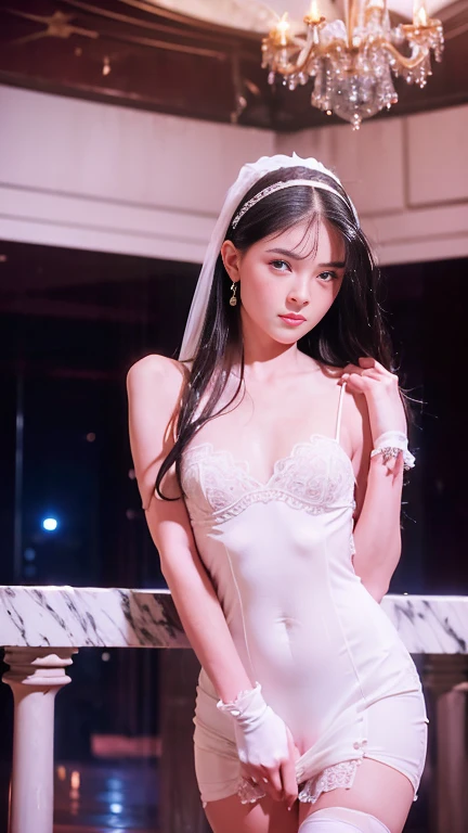 (View audience: 1.2), (Light: 1), (sweat, blushing: 1), (at night: 1), (small breast: small breast: 1.3), (asian: 1.2), (Complex details: 1.0), (complex details, super detailed information: 1.15), (oily wet skin: 1.3), (dramatic light: 1.4), cinema, (20 -year -old beautiful slim and slim little woman super super super super (Model), (the sharp chin with wide jaw), (staring at the audience's perfect oval eyes), beautiful detailed face, blue gorgeous perfect eyes (attractive young woman: 1.3), (dense and amazing hair ), (Seductive: 1.1), (blush: 1.1), (In the majestic castle, marble floor, beautiful branches on the ceiling: 1.3), (standing, camel, thigh gap), (Huajia, Rita Rossweisse, Rossweisse, one eye, Jewelry, bride, white dress, white gloves, short hair, white thighs, hair decoration: 1.1), (seductive, sexy, pornography, NSFW)