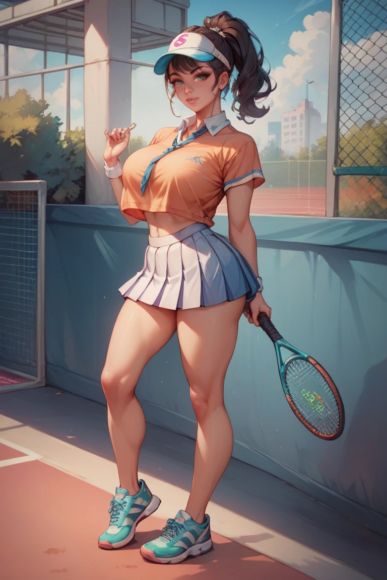 （Very delicate and beautiful：1.2）super model,,Big Breasts,Beautiful breasts,voluptuous,【bike shorts】,,【3girls】,,highest quality, High resolution, 8K,Kick in a hurry.Tennis Wear.mini skirt