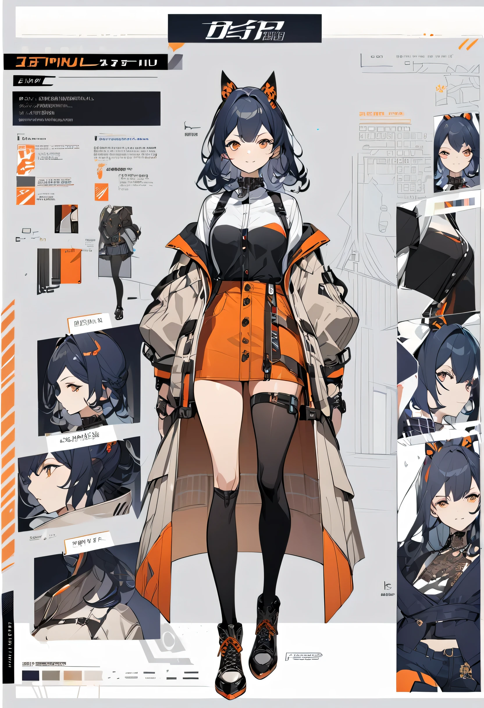 Virtual Character Design,Concept character sheet, face, Modern Design, 1 female,