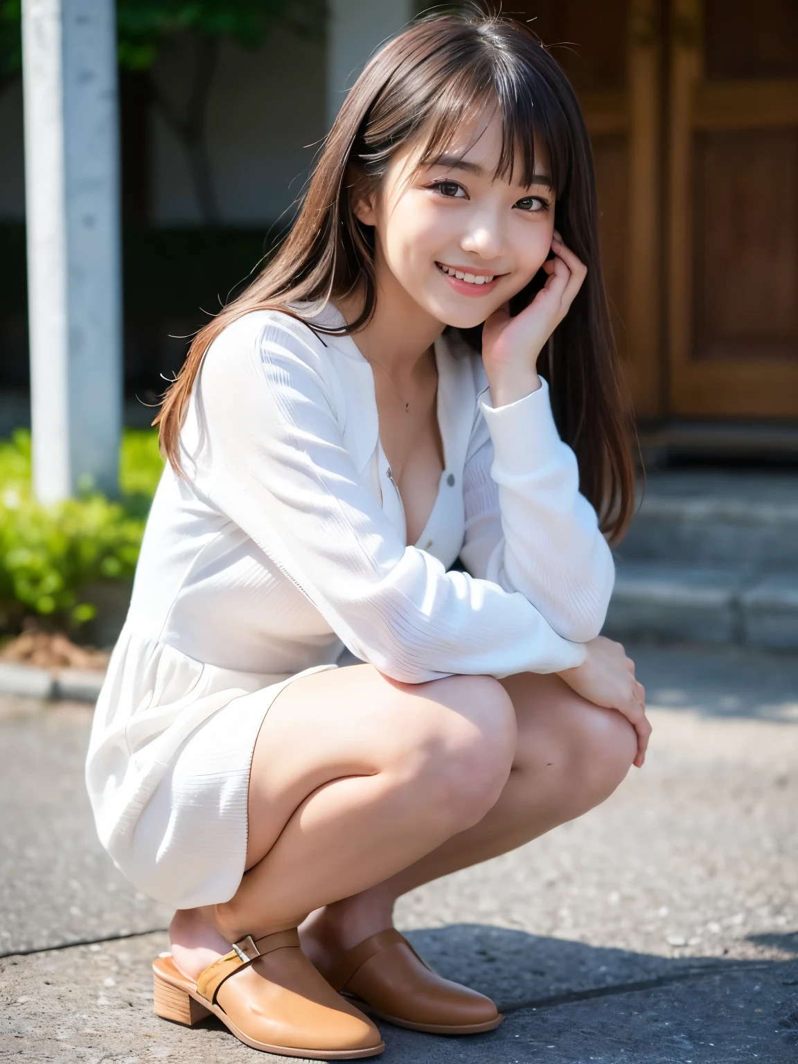 laughter、I can see white panties、Side waves with a short cut、