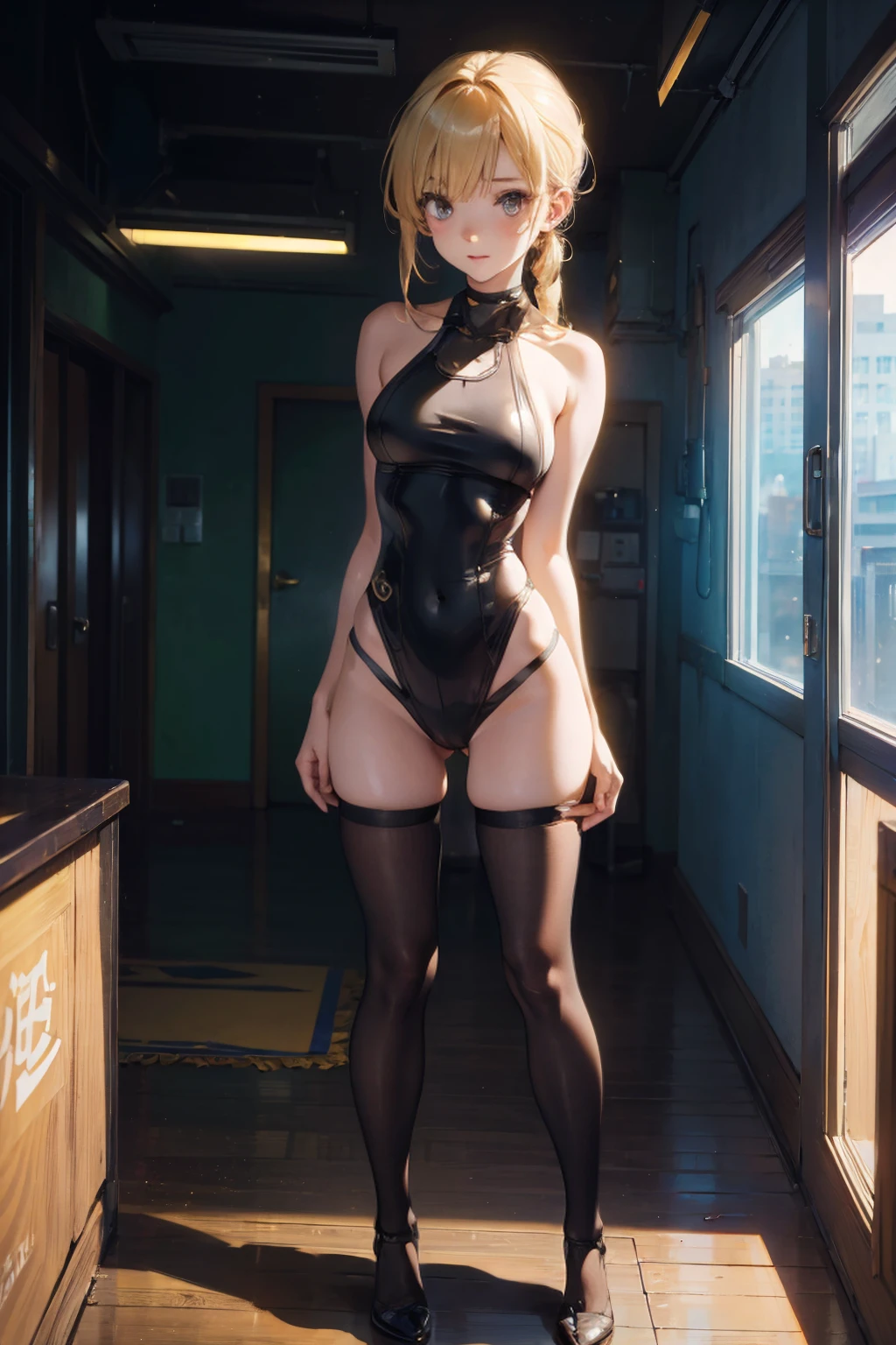 8k, amazing picture quality, high resolution, photo, 1 fashion girl, three-point open crotch erotic underwear, transparent pure desire style (full body photo: 1:2), (facing the camera), detailed face, detailed hands, sitting on the windowsill, landscape in the background, open view