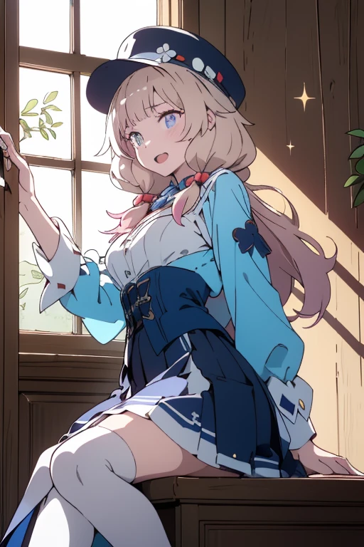(masterpiece, best quality), female early twenties, plump, southeast asian, deep blue eyes, attached ears, deviated septum nose, receding chin, angular jaw, straight forehead, freckles, copper half-up, half-down hairstyle hair, satisfaction wearing fringe skirt, keyhole top, oxford shoes, , hand on thigh, placing a hand on the thigh, adding a hint of sensuality and confidence, misty lighting, soft, misty light adding an air of mystery and enchantment to the scene