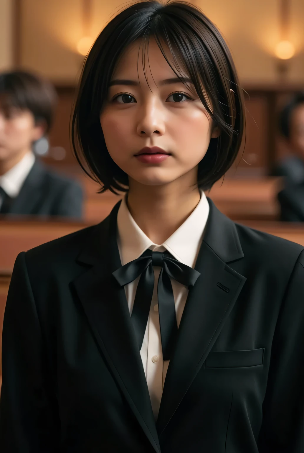 Dramatic Scenes , shadow, Global Illumination, alone, retro female student photo :1.331, above the knee shot , above the knee shot , above the knee shot , realistic, Beautiful Japanese woman's face, In the concert hall:1.5, Brass Band Competition, Brass Band Big Band, , the conductor's girlfriend swings tact:1.331, side view :1.331, very realistic photo, super real, photorealistic, Perfect Anatomy:1.21, small head:1.21, Close your lips , Portrait of a Japanese Woman:1.21, plain blazer uniform from a famous high school in the city, Black blazer:1.331, white shirt:1.21, Black thin loop ribbon :1.331, black pleated skirt, black hair:1.21, bob cut hair:1.21, Beautiful Japanese Woman's Face with No Makeup:1.21, Detailed Iris, Sharp eyebrows:1.37, detailed face, Glowing Skin:1.21, Facing the performer, Many Performers Blurry in the Background, Silky Screen, Hall Lighting, , the dynamic, cinematic lighting shines,